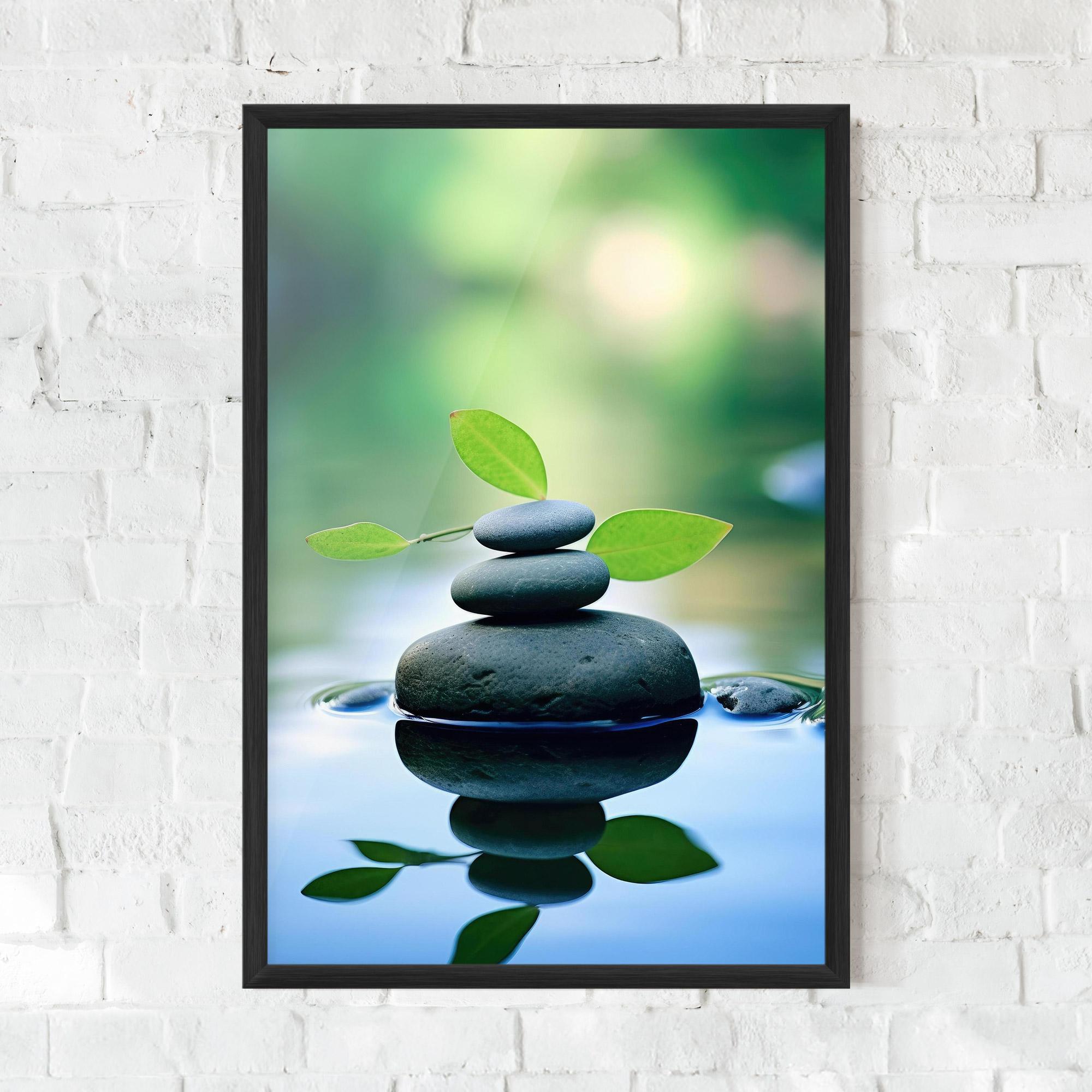 Keretezett Poszter Stones Green Leaves mockup 0