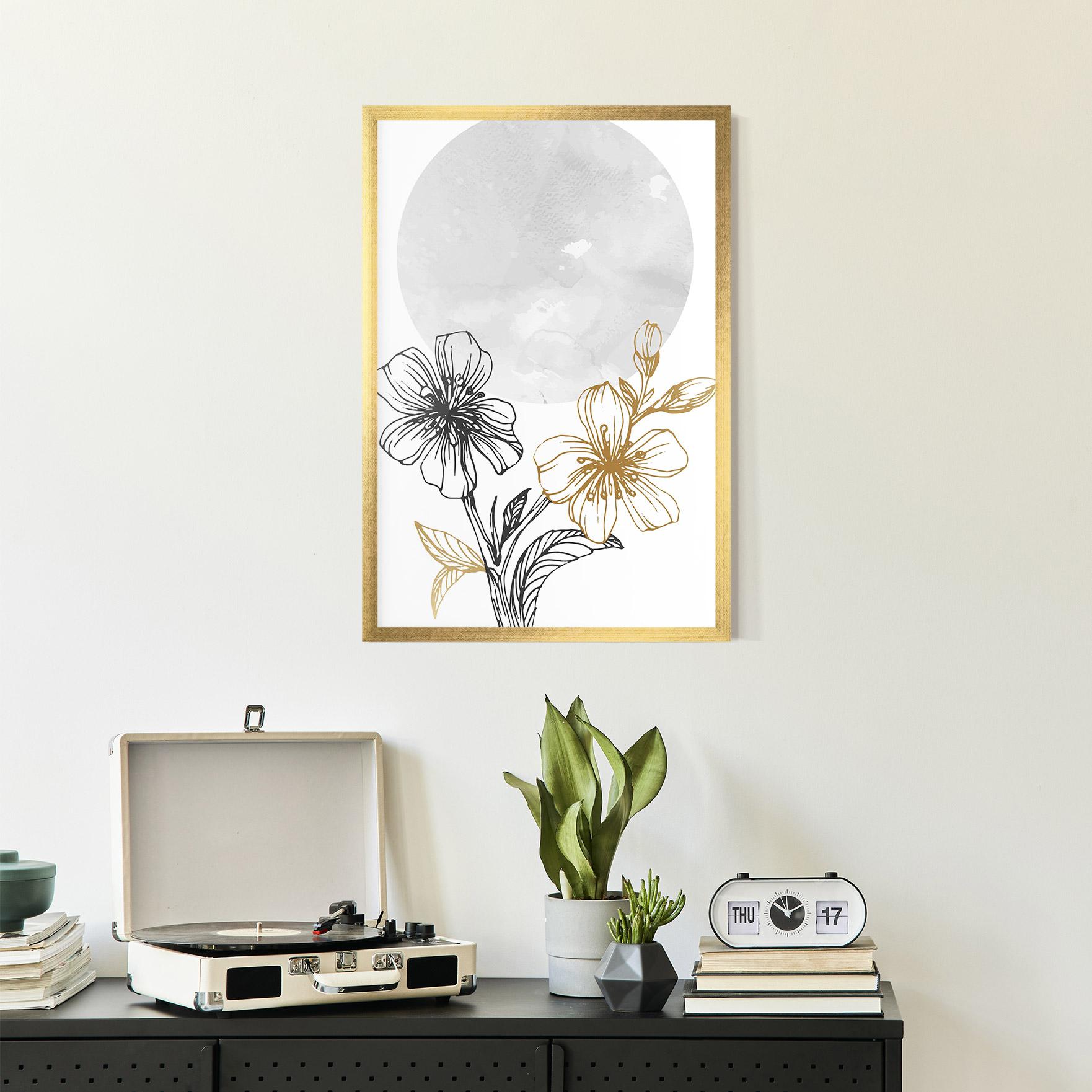 Keretezett Poszter Grey Moon Flowers mockup 2