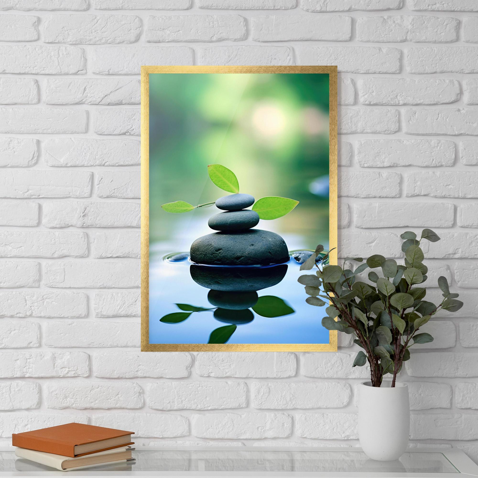 Keretezett Poszter Stones Green Leaves mockup 5