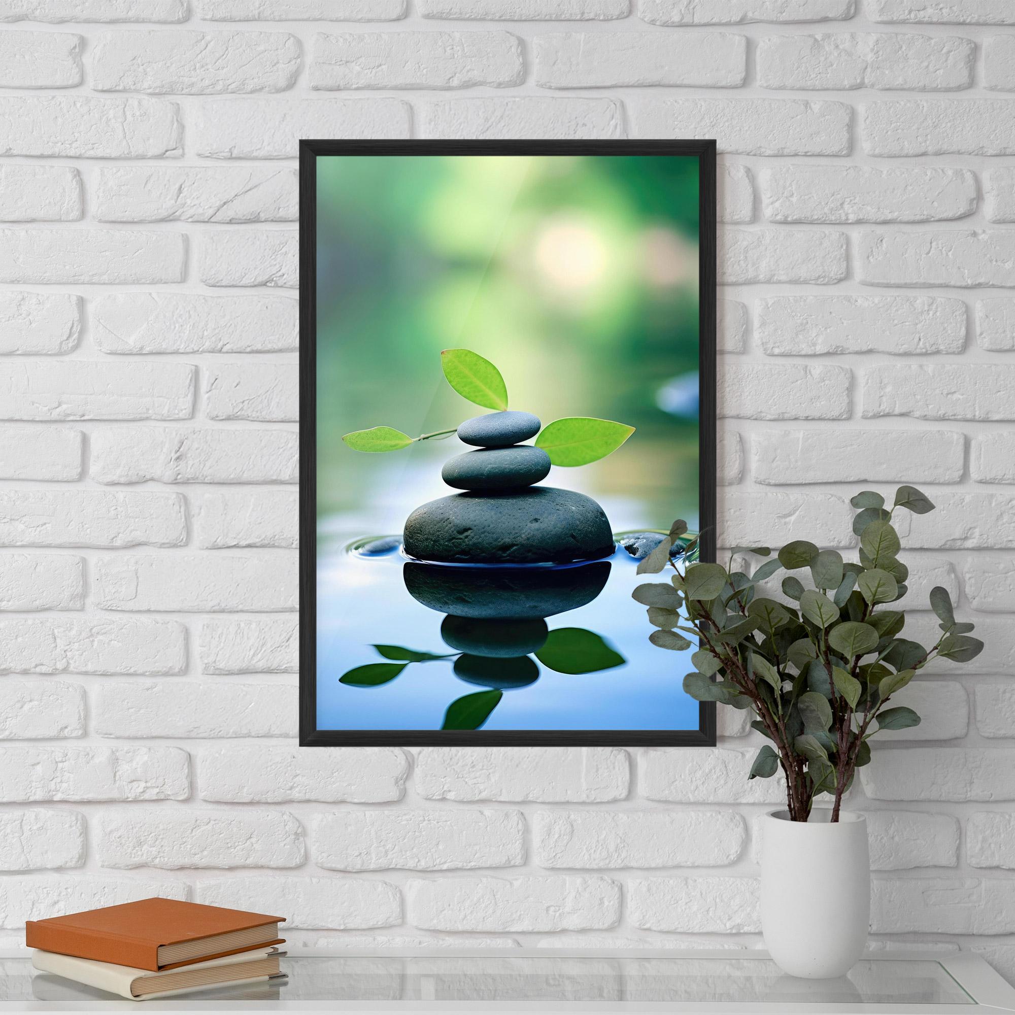 Keretezett Poszter Stones Green Leaves mockup 5