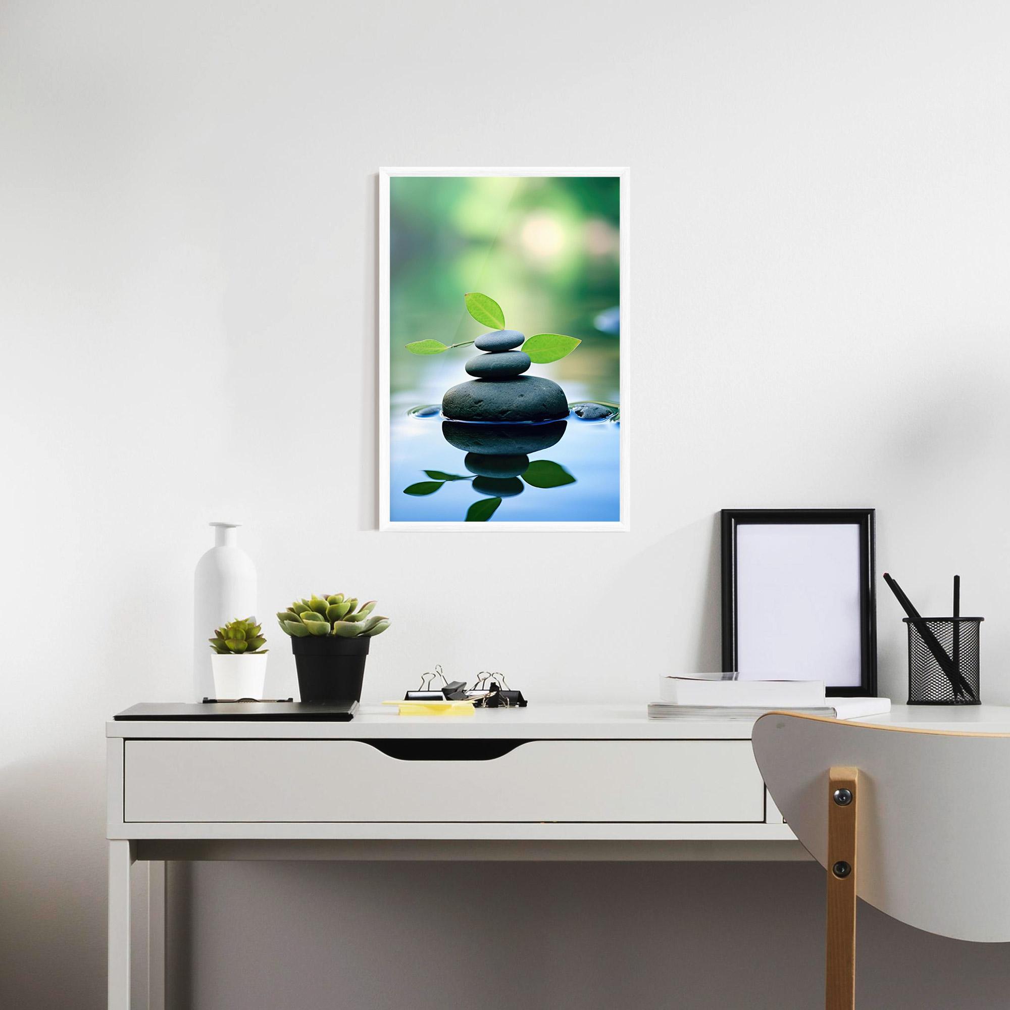 Keretezett Poszter Stones Green Leaves mockup 7