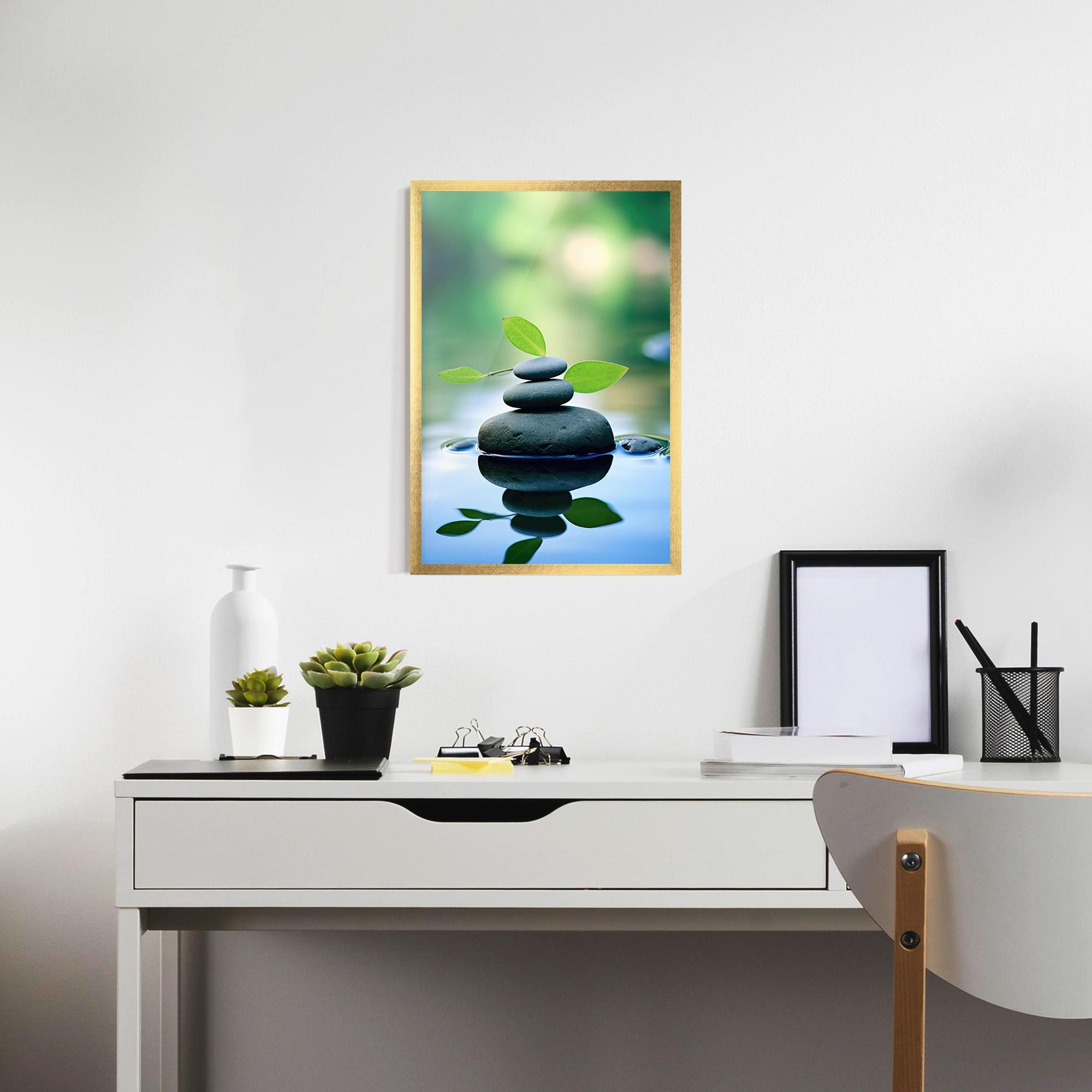 Keretezett Poszter Stones Green Leaves mockup 7