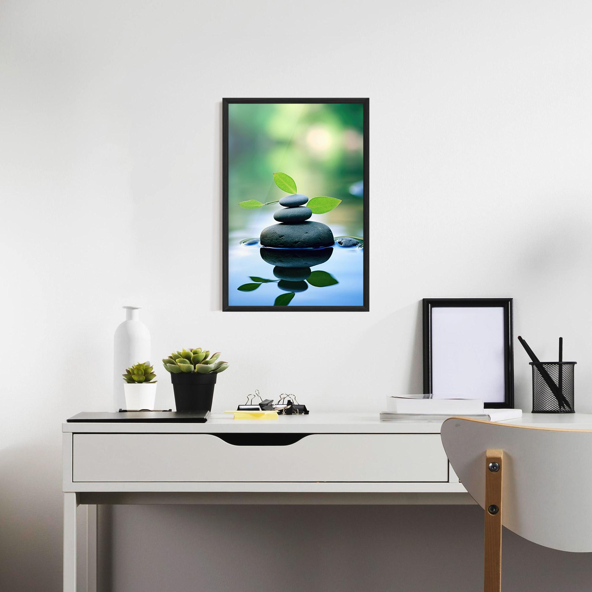 Keretezett Poszter Stones Green Leaves mockup 7