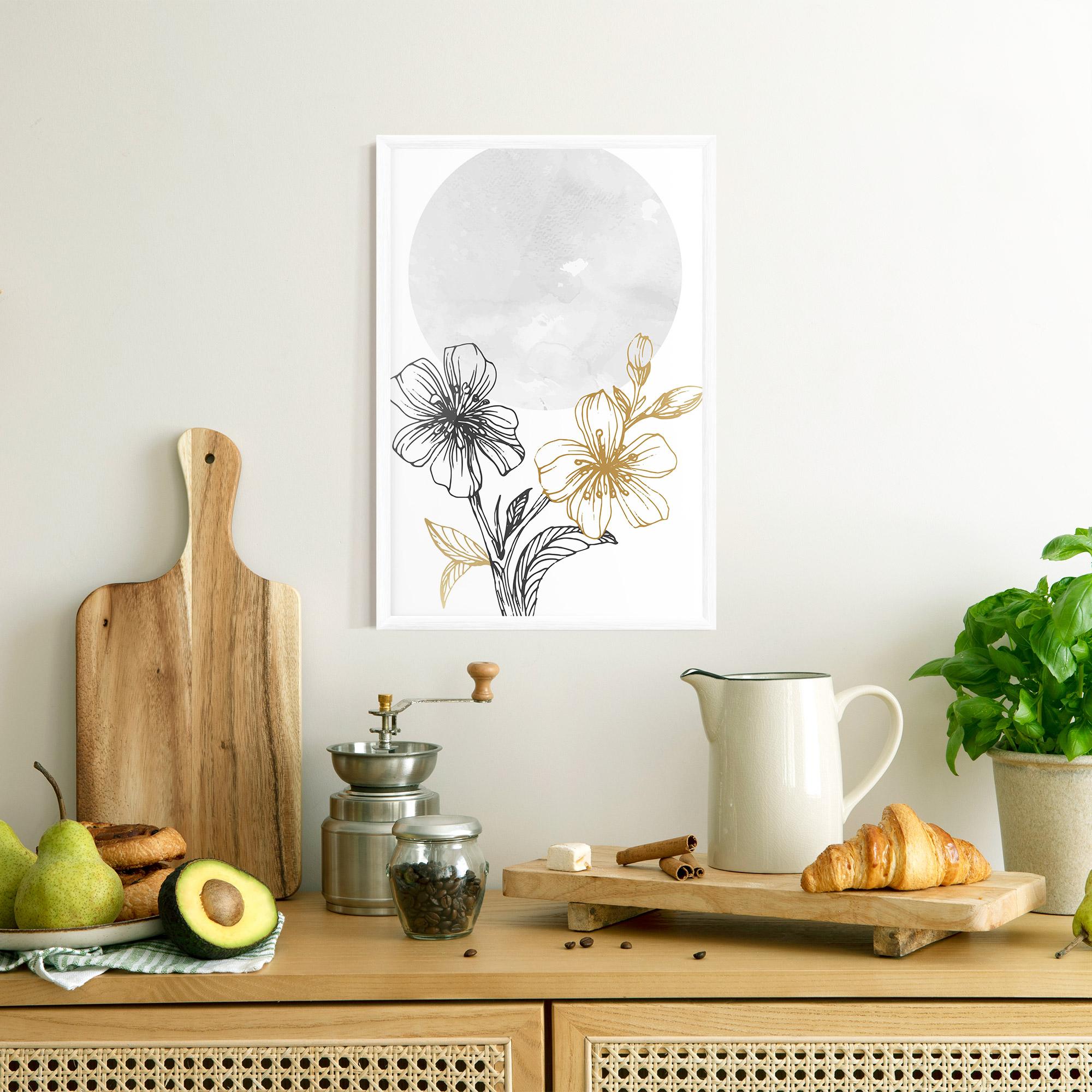 Keretezett Poszter Grey Moon Flowers mockup 8