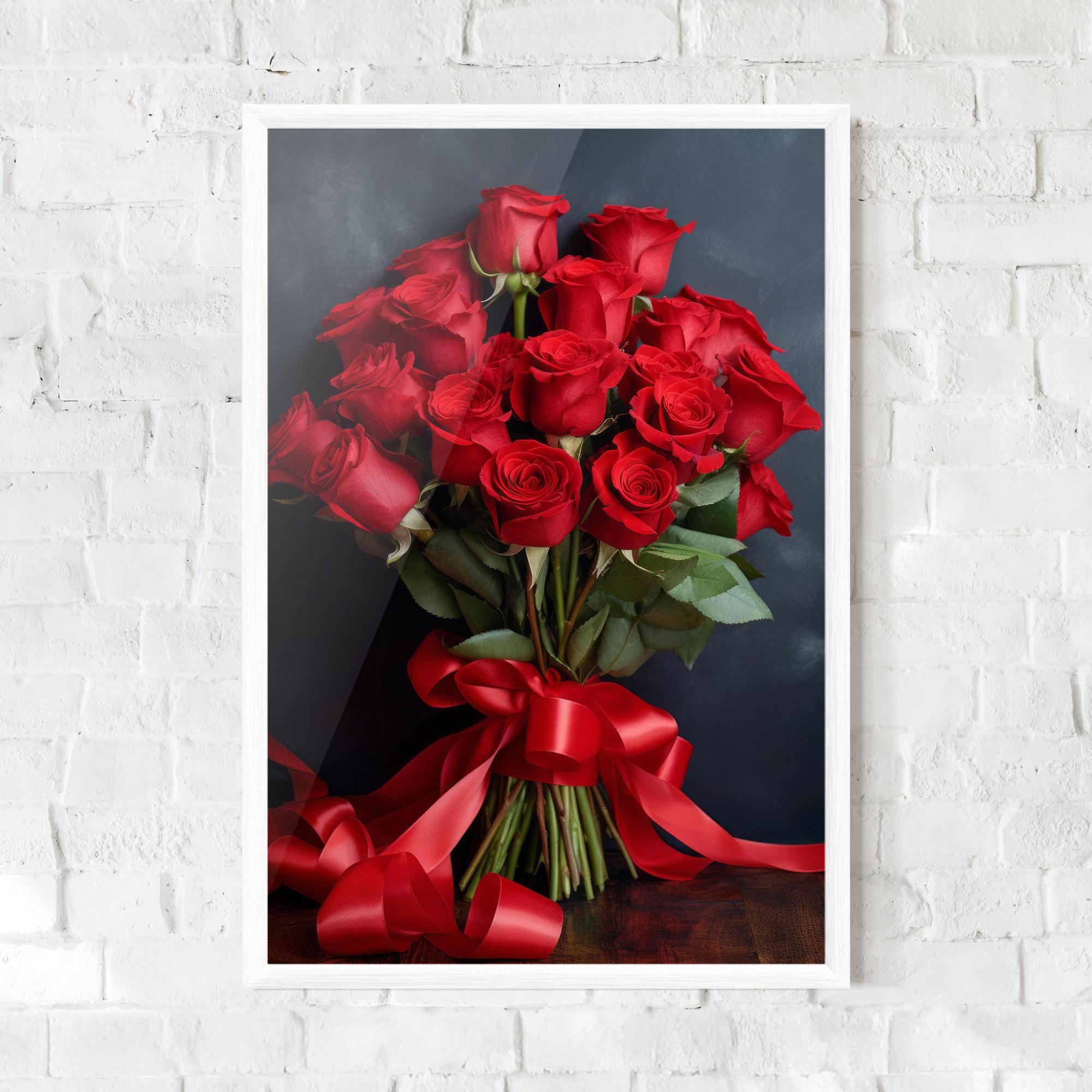 Keretezett Poszter Beautiful Red Roses Bouquet mockup 0