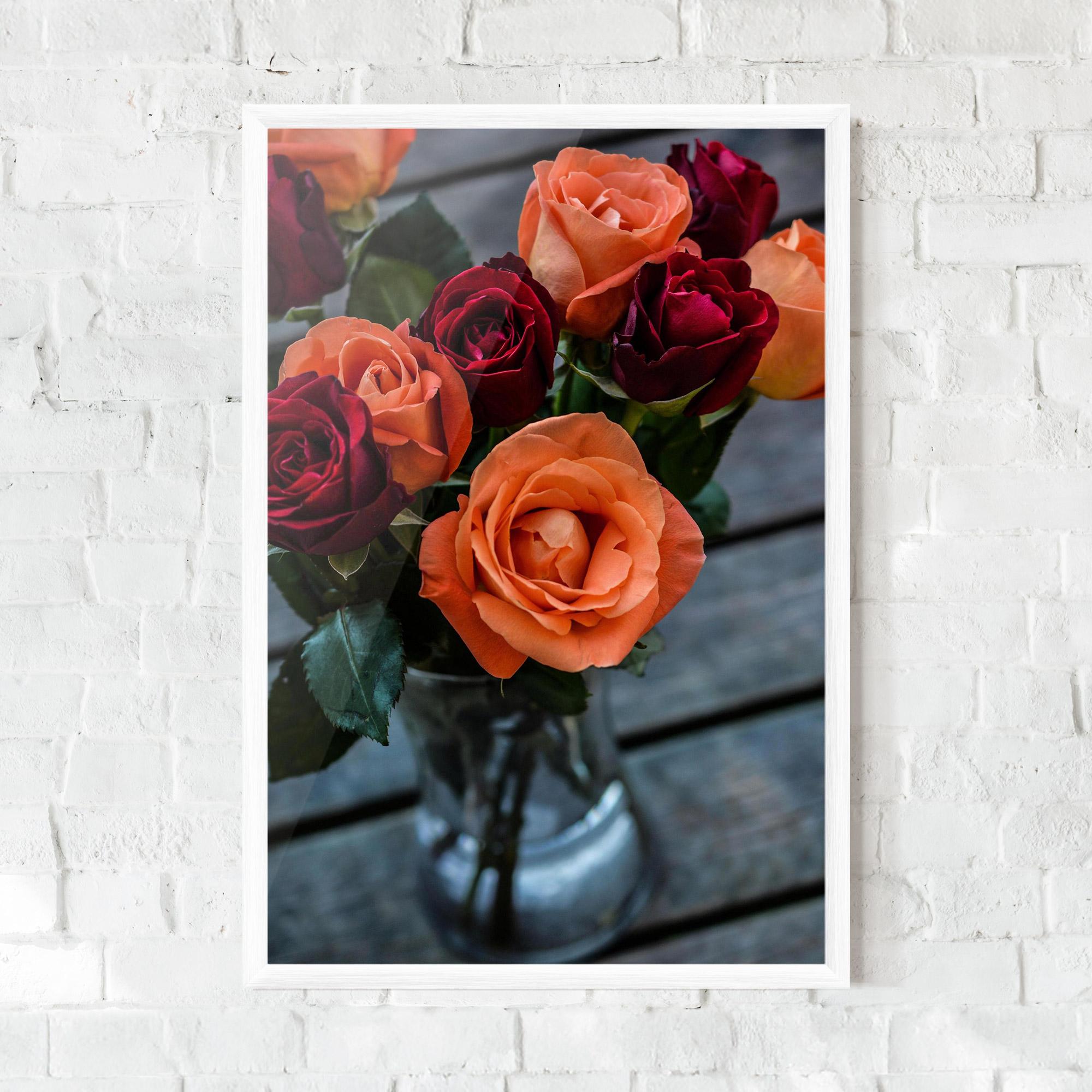 Keretezett Poszter Red Orange Roses Bouquet mockup 0