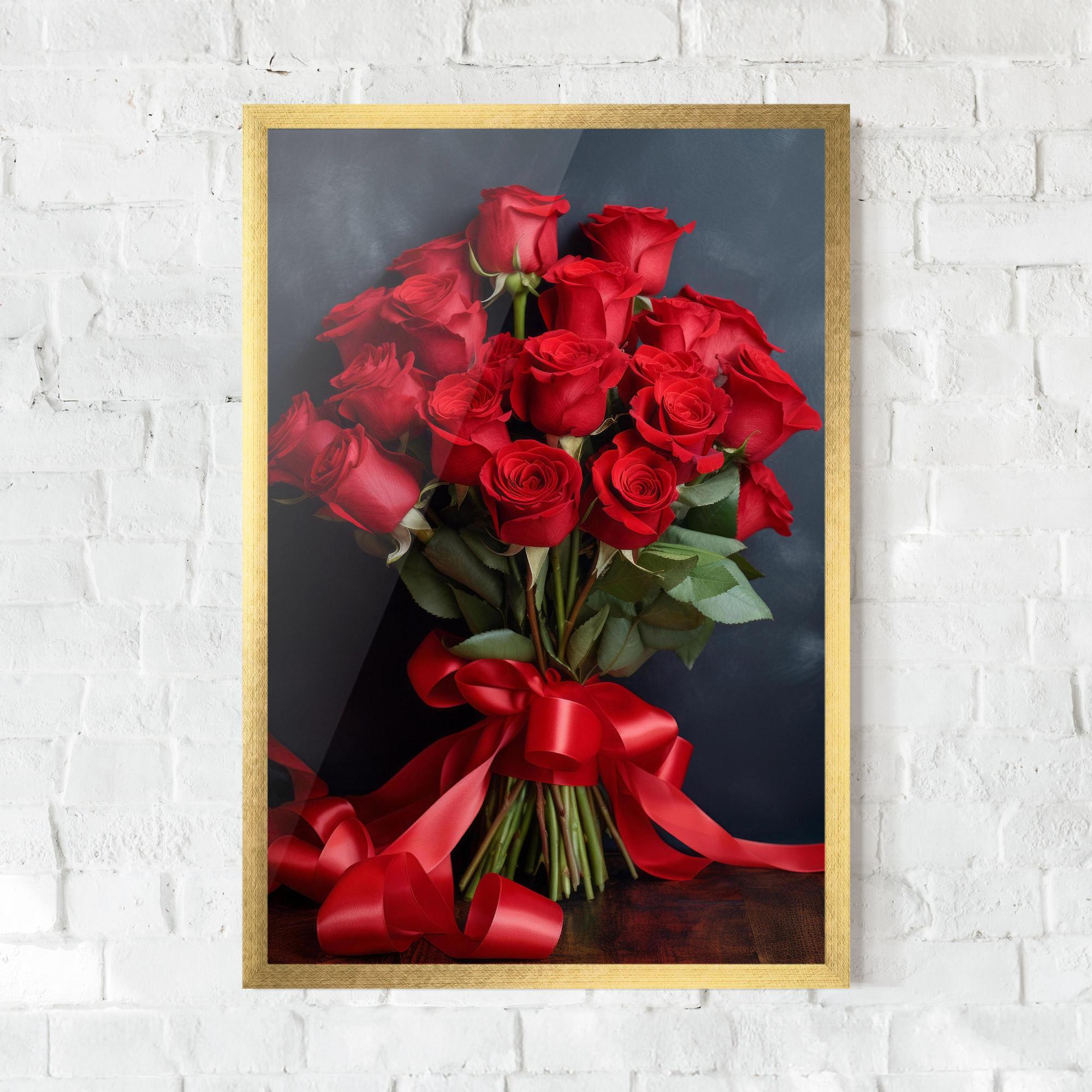 Keretezett Poszter Beautiful Red Roses Bouquet mockup 0
