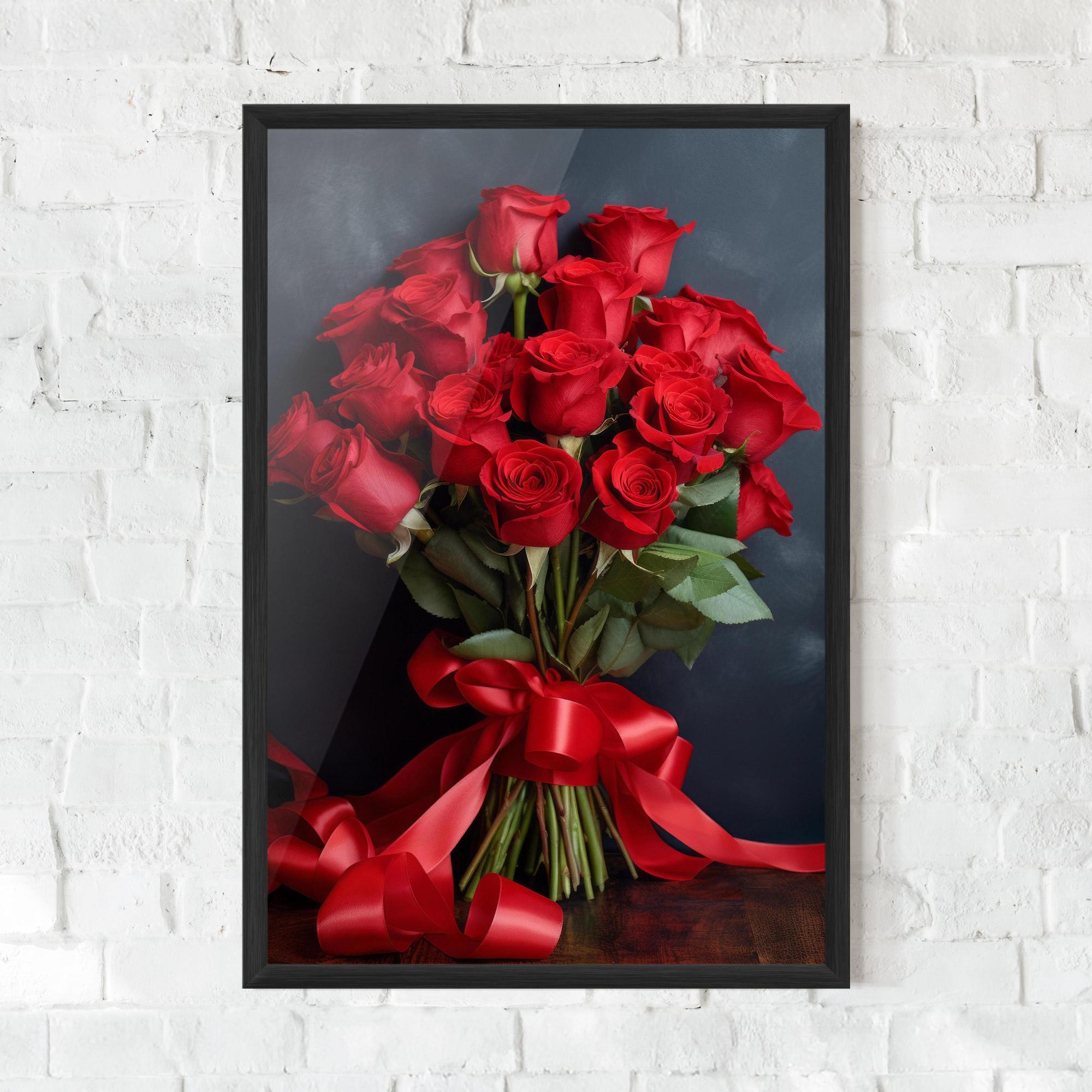 Keretezett Poszter Beautiful Red Roses Bouquet mockup 0