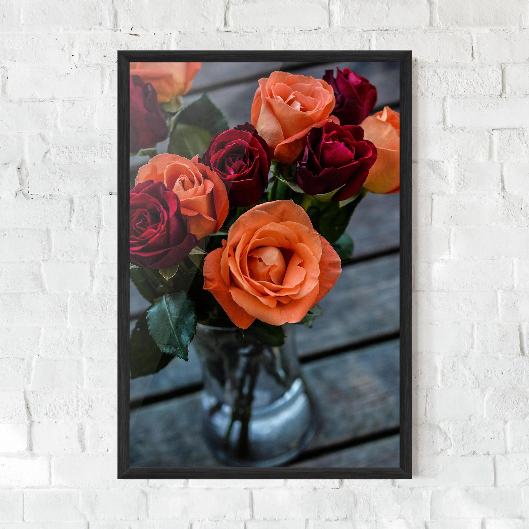 Keretezett Poszter Red Orange Roses Bouquet mockup 0