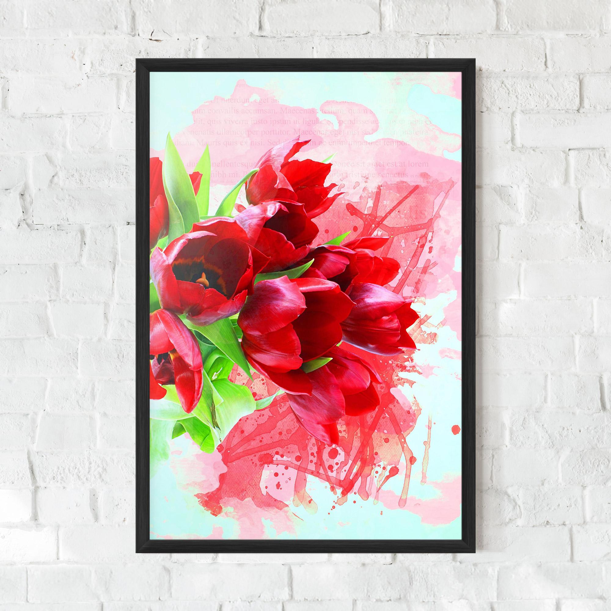 Keretezett Poszter Red Tulips Bouquet mockup 0