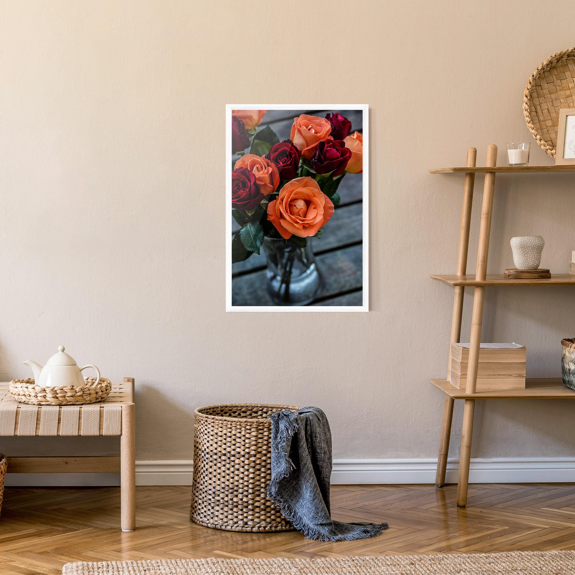 Keretezett Poszter Red Orange Roses Bouquet mockup 9