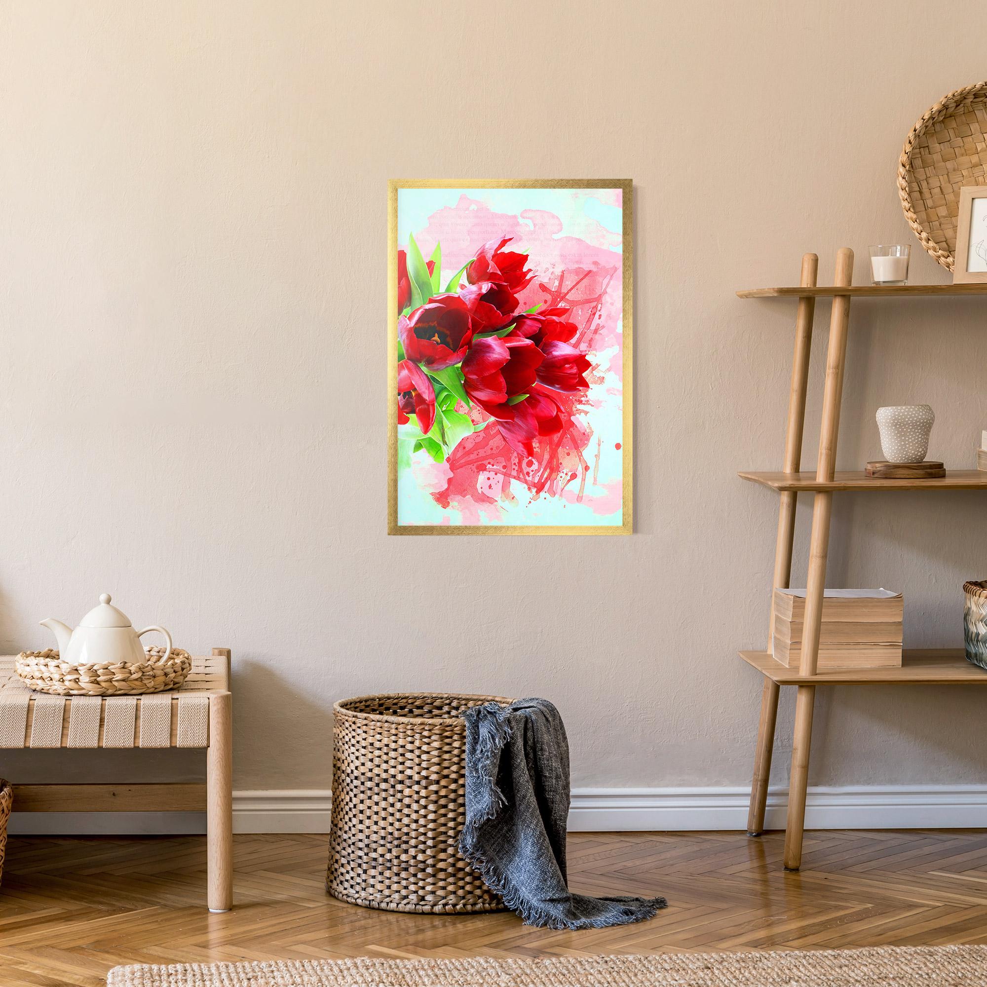 Keretezett Poszter Red Tulips Bouquet mockup 9