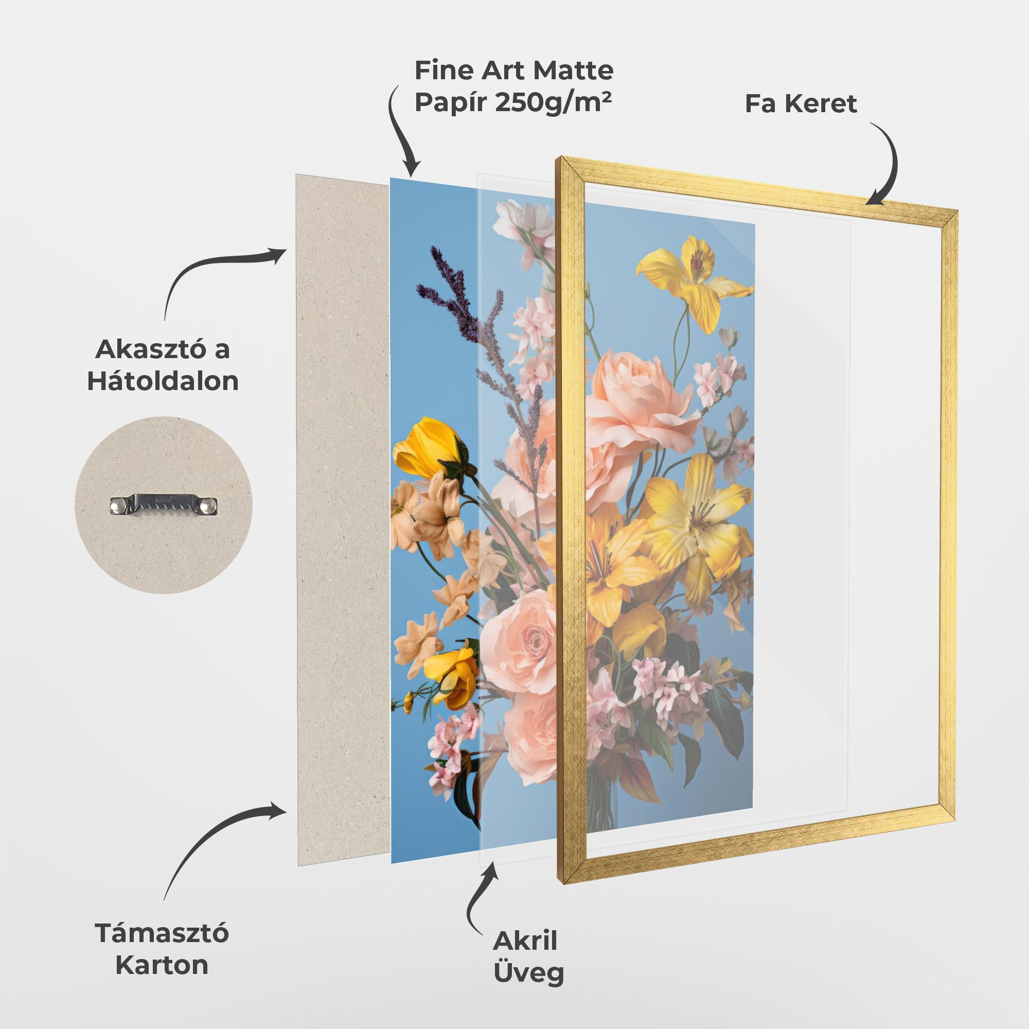 Keretezett Poszter Flower Mix On Blue mockup 1