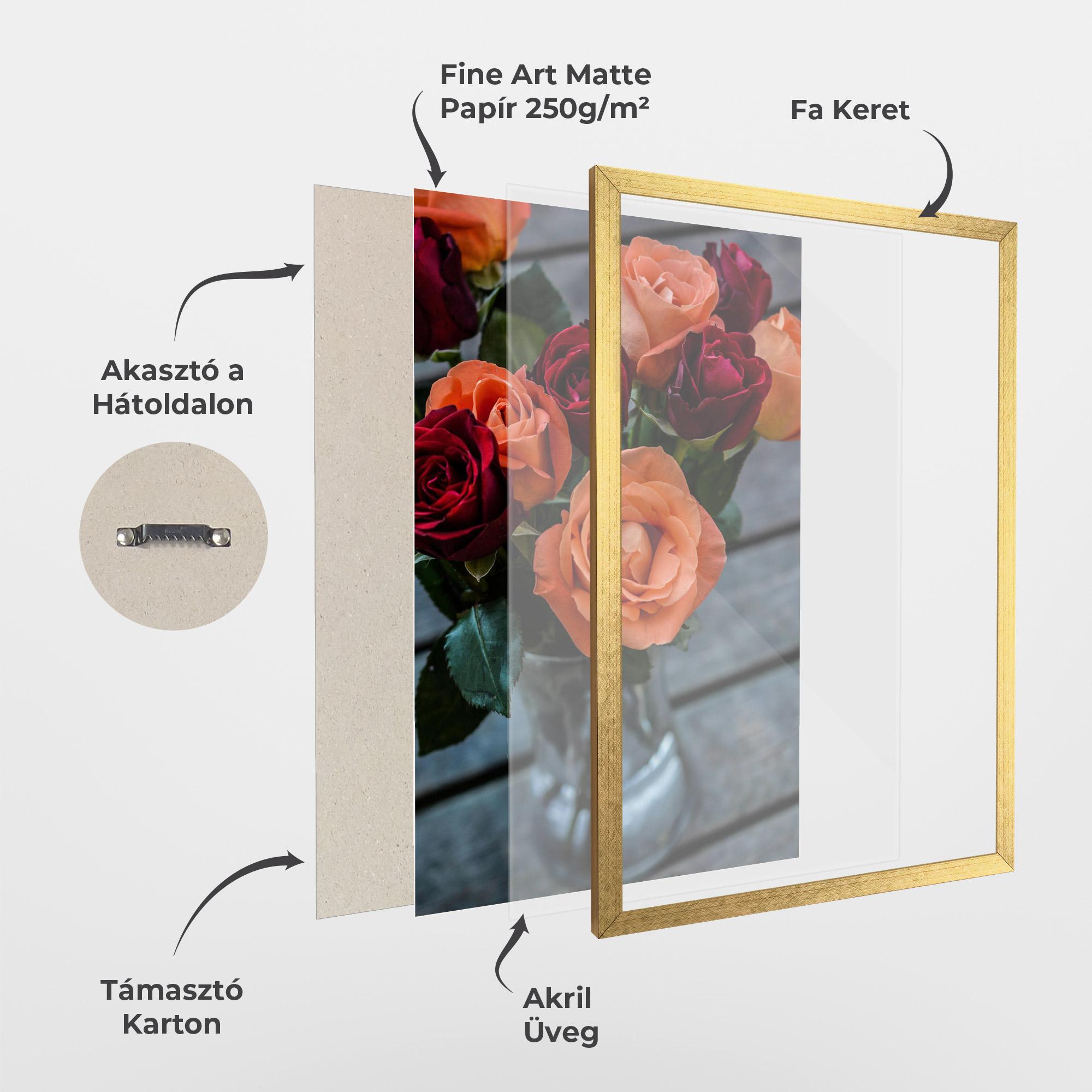 Keretezett Poszter Red Orange Roses Bouquet mockup 1