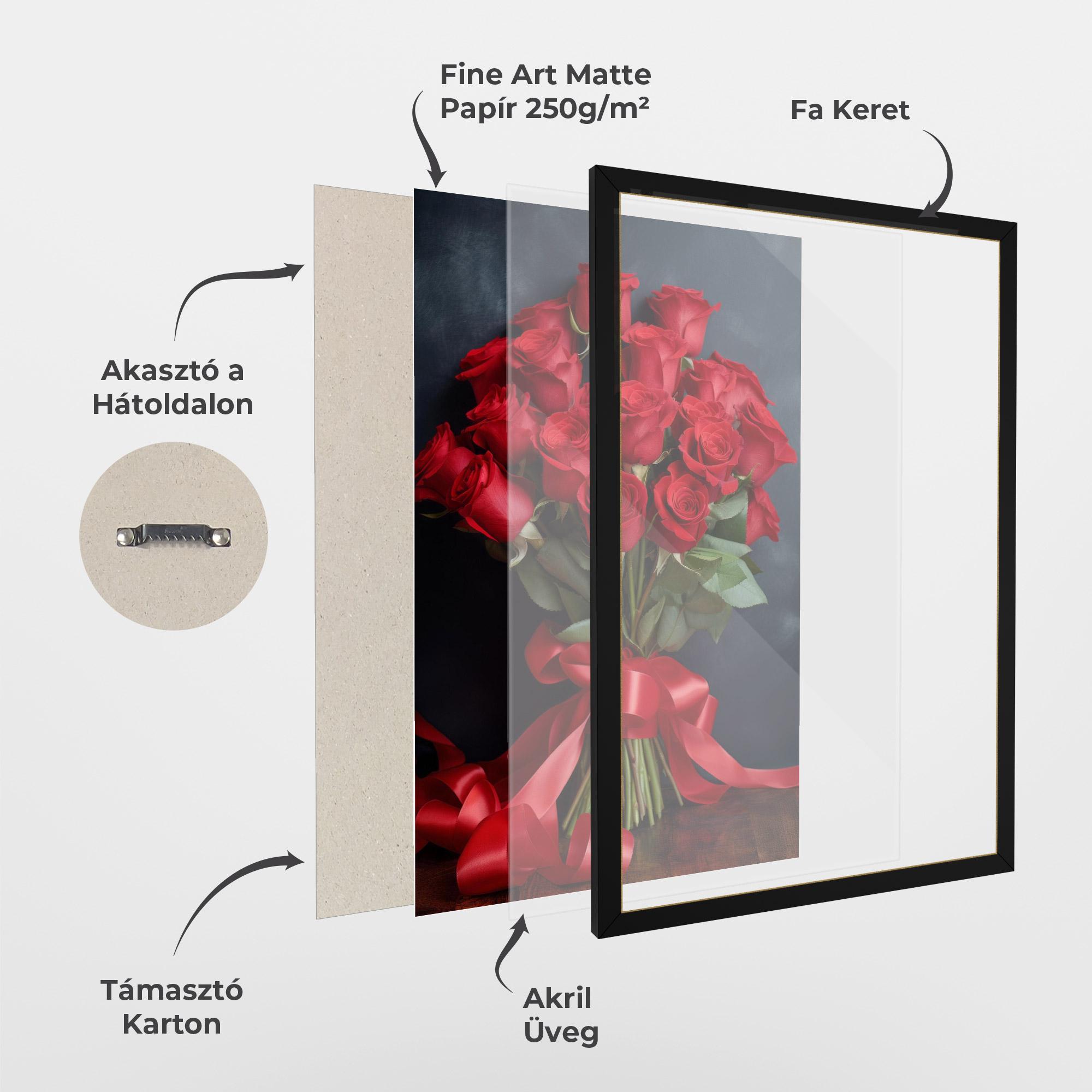 Keretezett Poszter Beautiful Red Roses Bouquet mockup 1