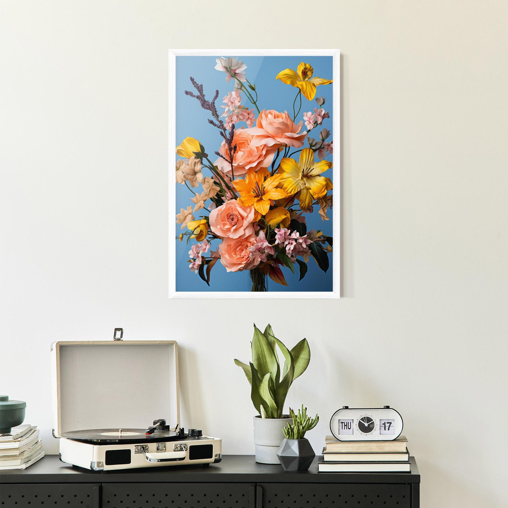 Keretezett Poszter Flower Mix On Blue mockup 2