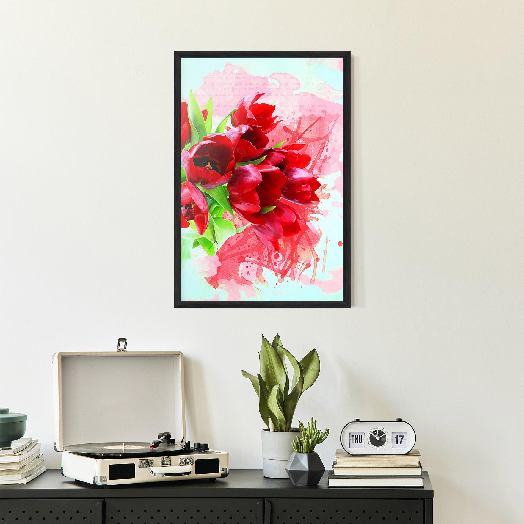 Keretezett Poszter Red Tulips Bouquet mockup 2