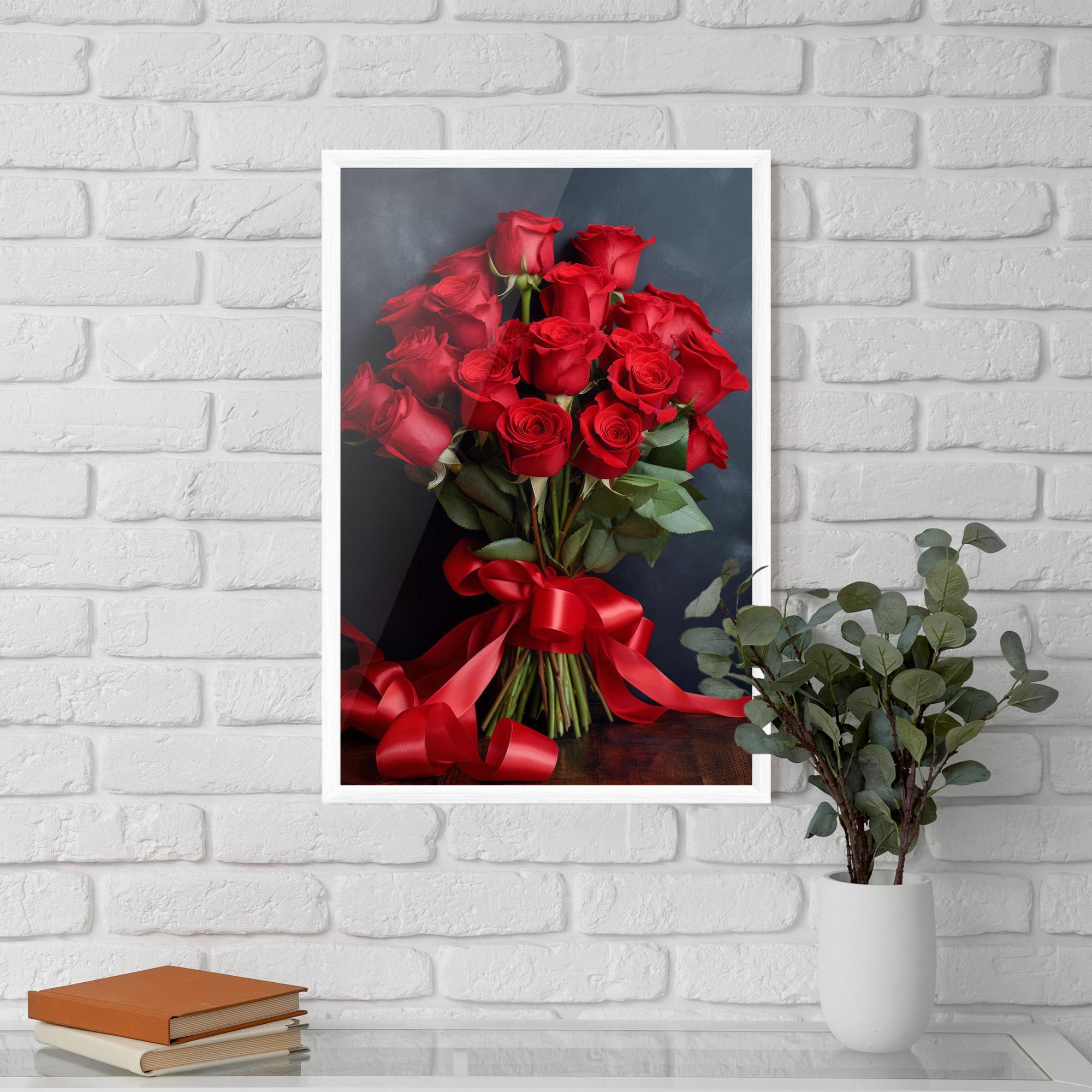 Keretezett Poszter Beautiful Red Roses Bouquet mockup 5