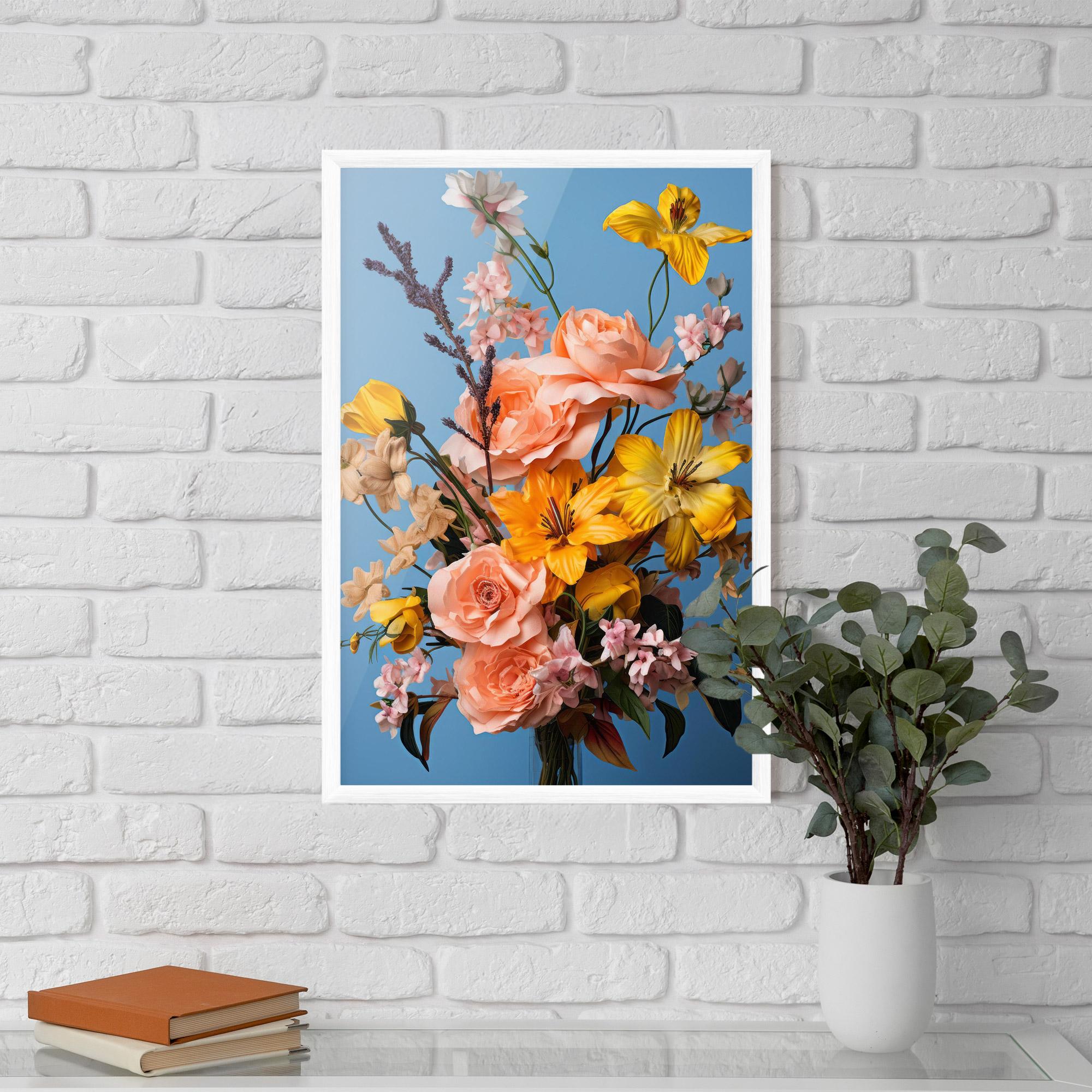 Keretezett Poszter Flower Mix On Blue mockup 5