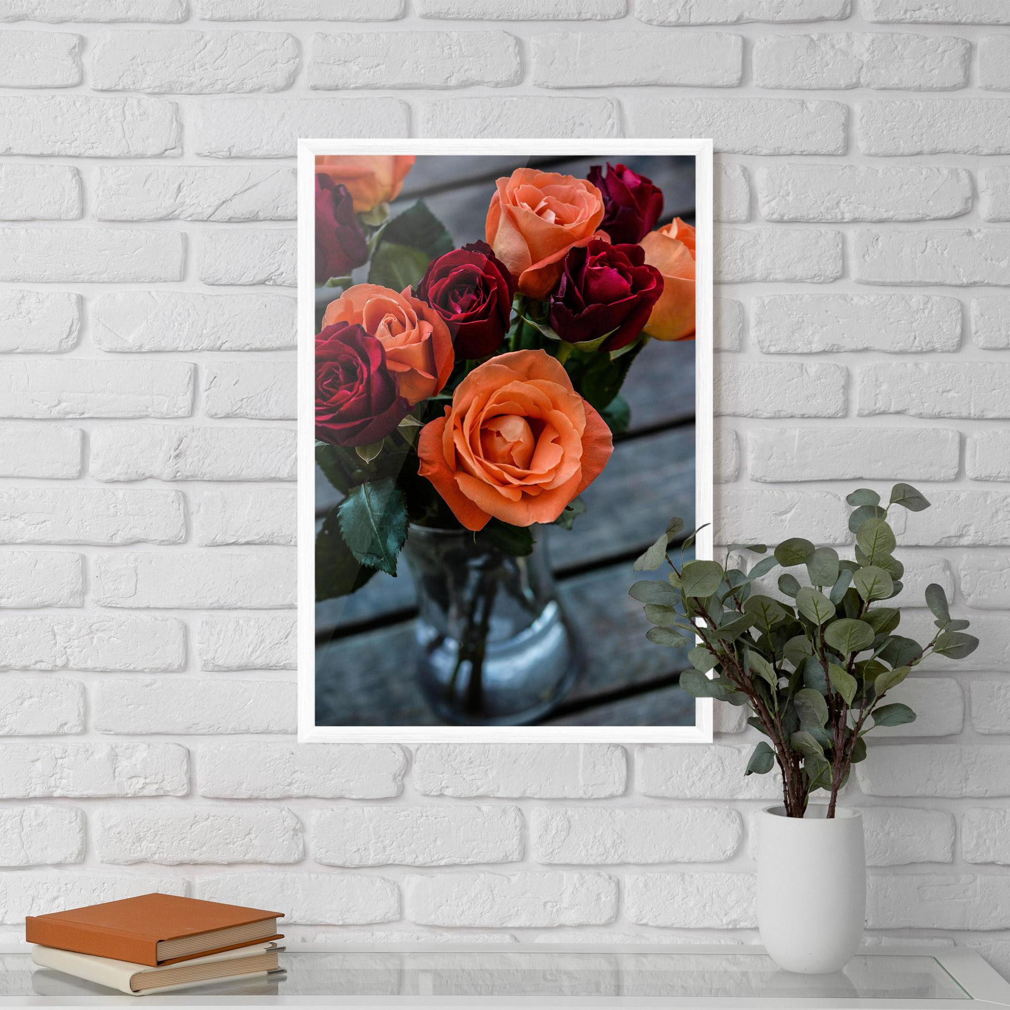 Keretezett Poszter Red Orange Roses Bouquet mockup 5