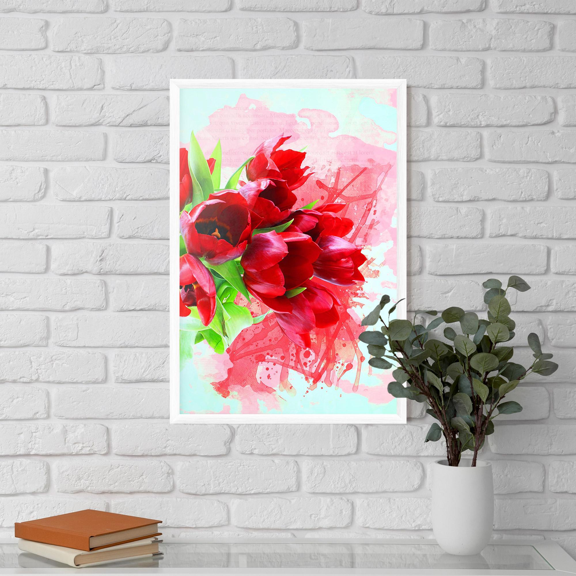 Keretezett Poszter Red Tulips Bouquet mockup 5