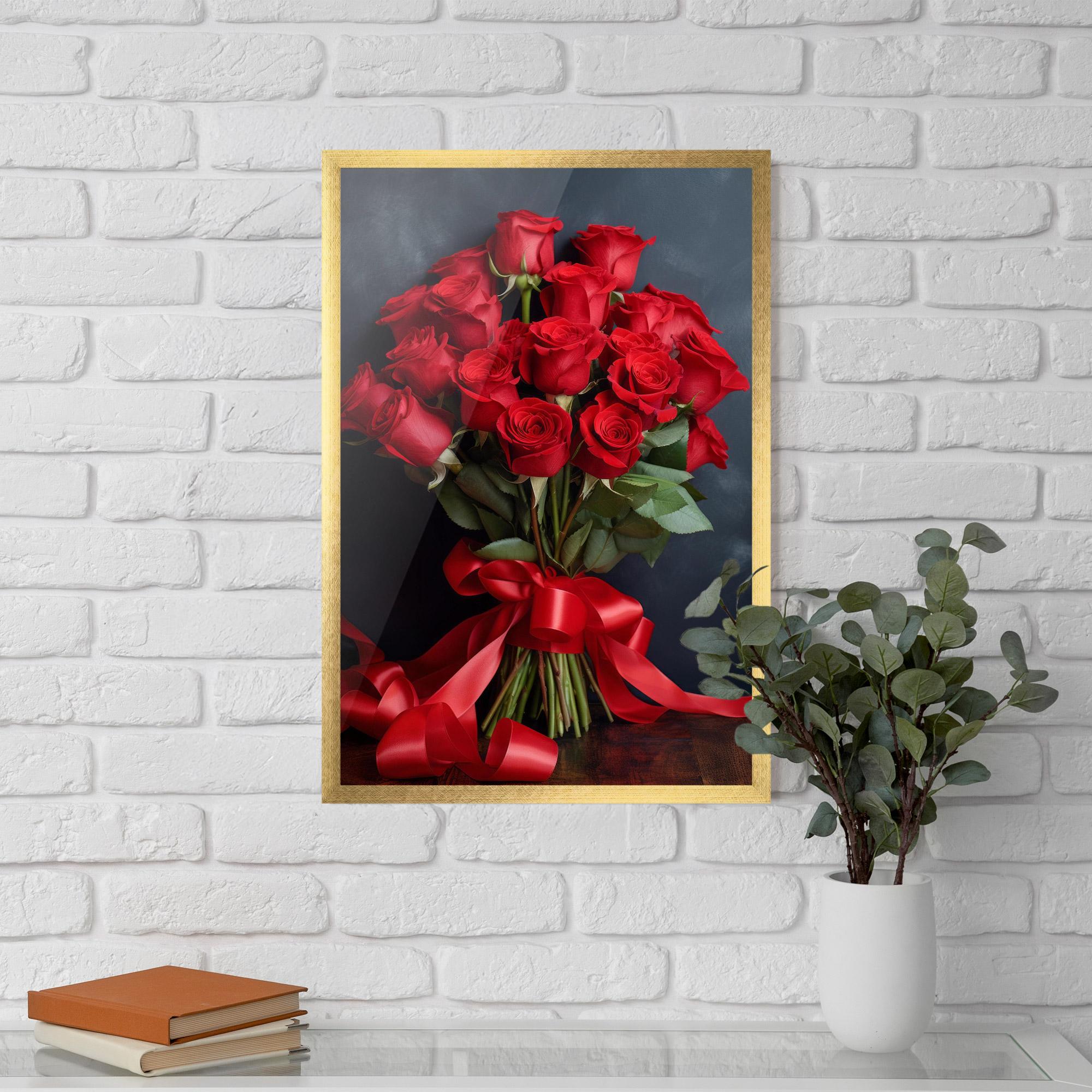 Keretezett Poszter Beautiful Red Roses Bouquet mockup 5