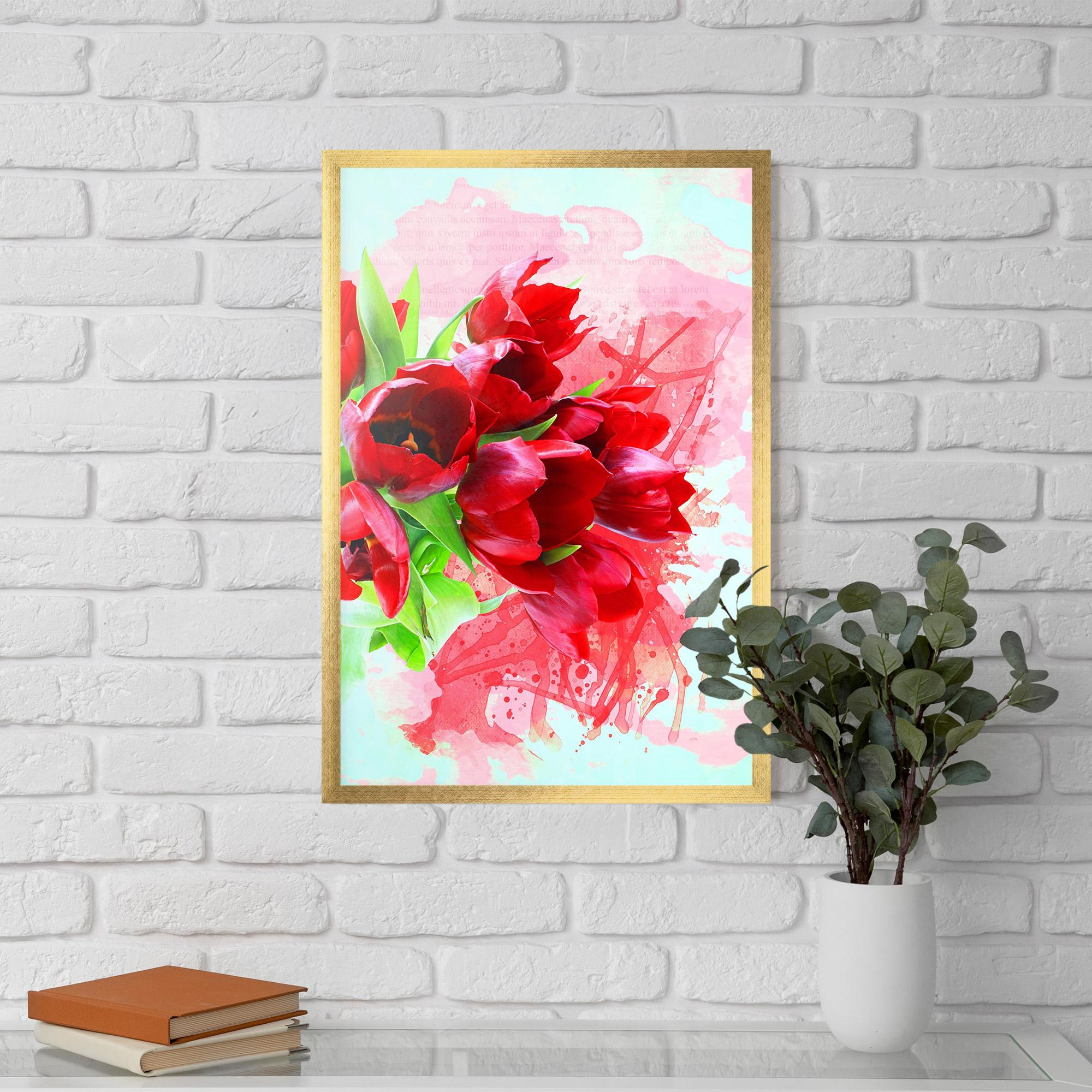 Keretezett Poszter Red Tulips Bouquet mockup 5