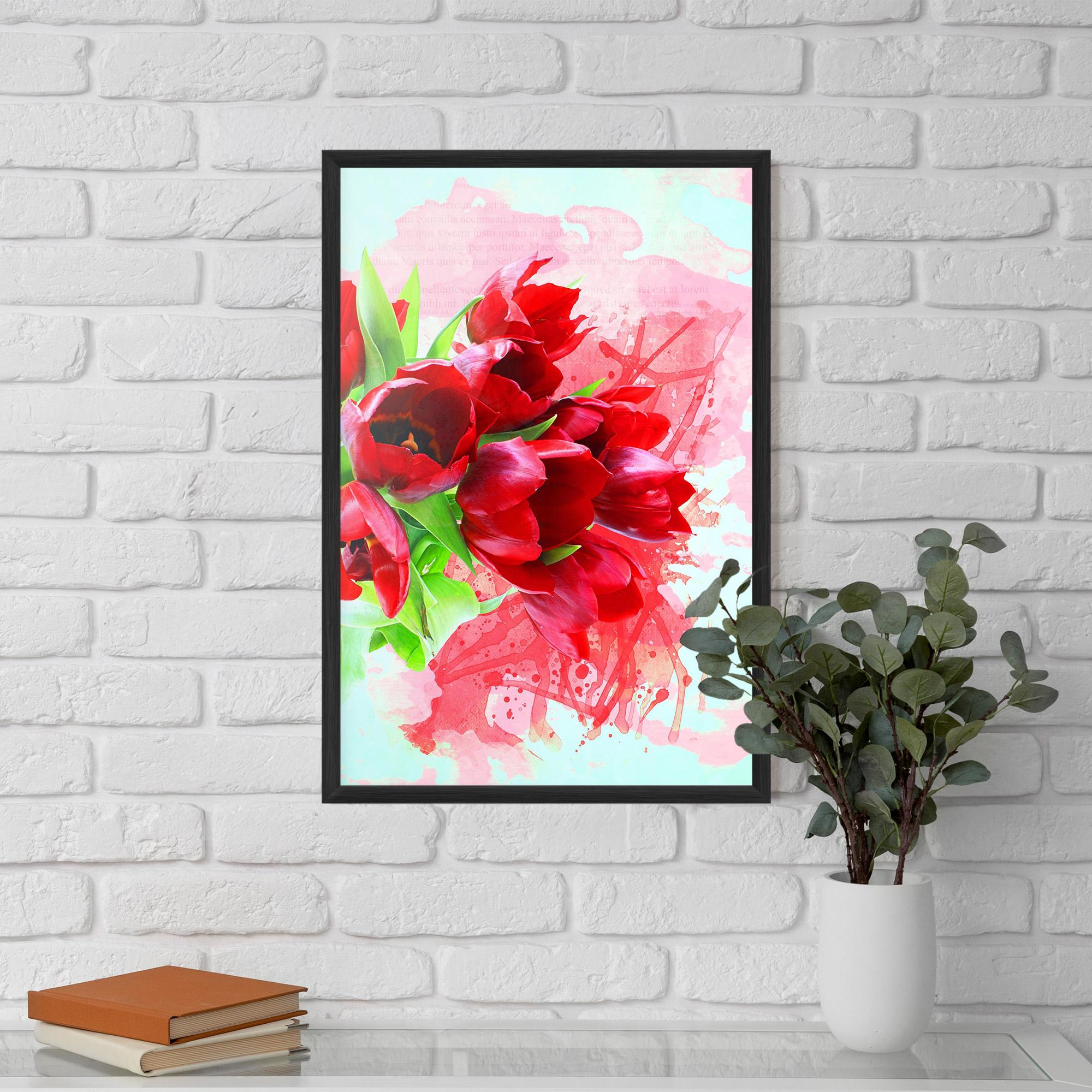 Keretezett Poszter Red Tulips Bouquet mockup 5