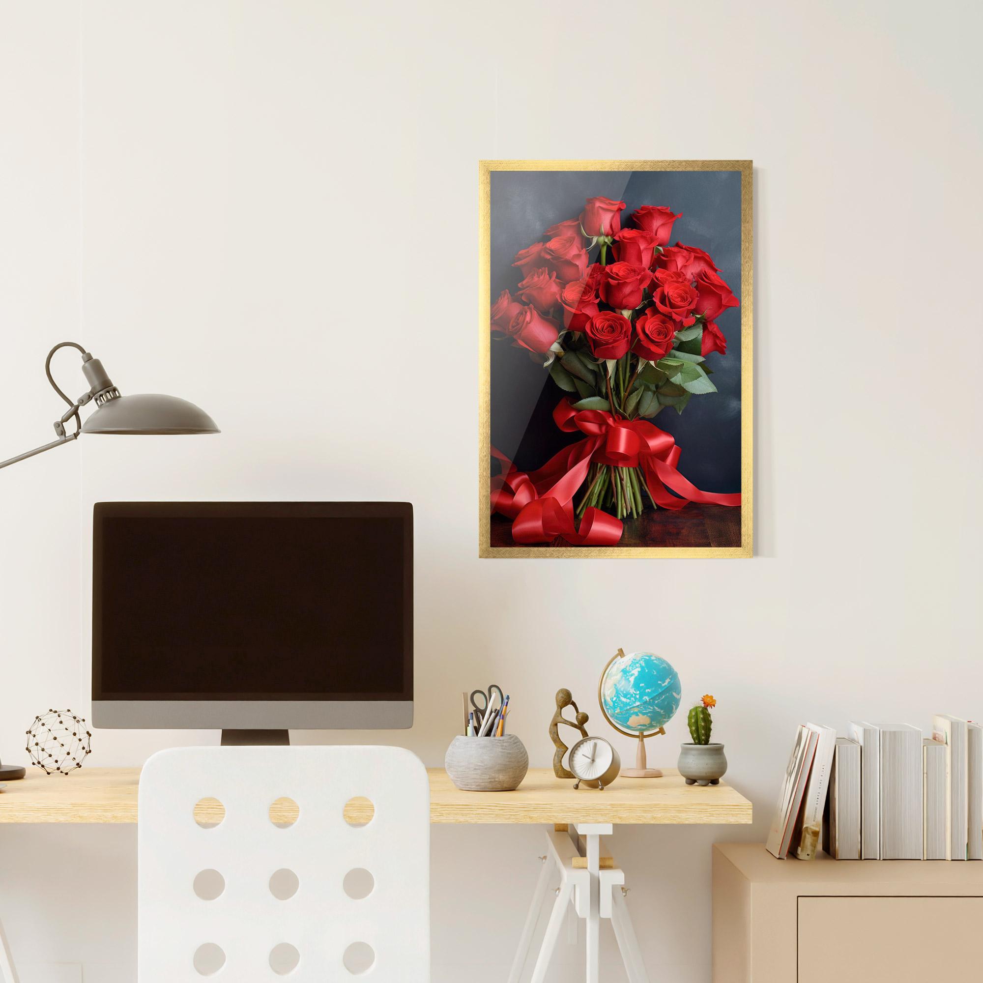 Keretezett Poszter Beautiful Red Roses Bouquet mockup 6