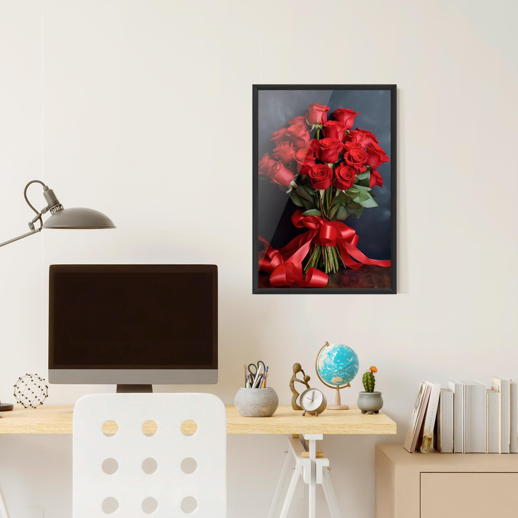 Keretezett Poszter Beautiful Red Roses Bouquet mockup 6