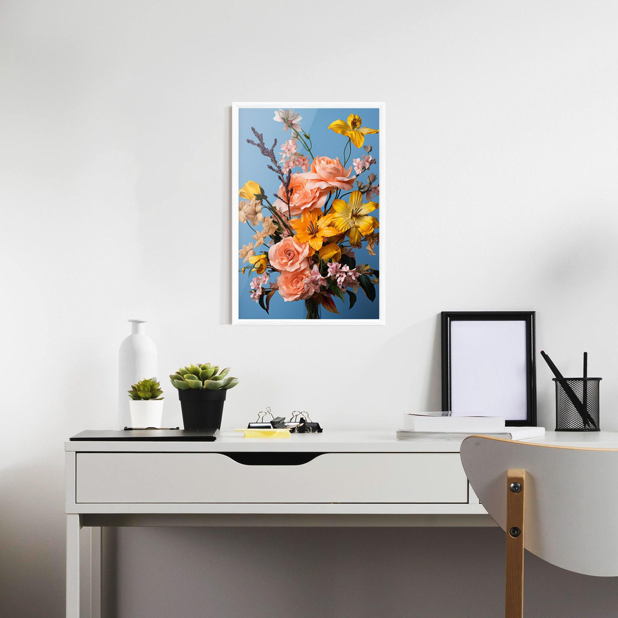 Keretezett Poszter Flower Mix On Blue mockup 7