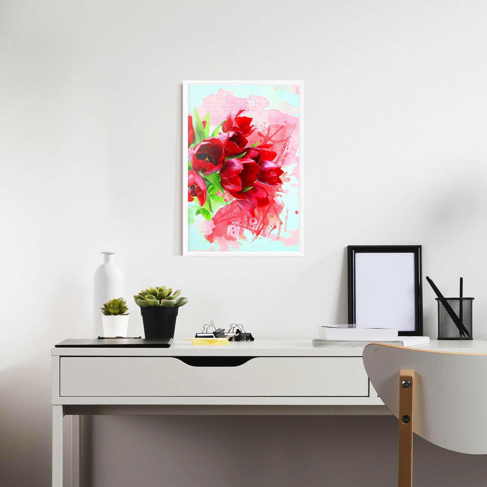 Keretezett Poszter Red Tulips Bouquet mockup 7