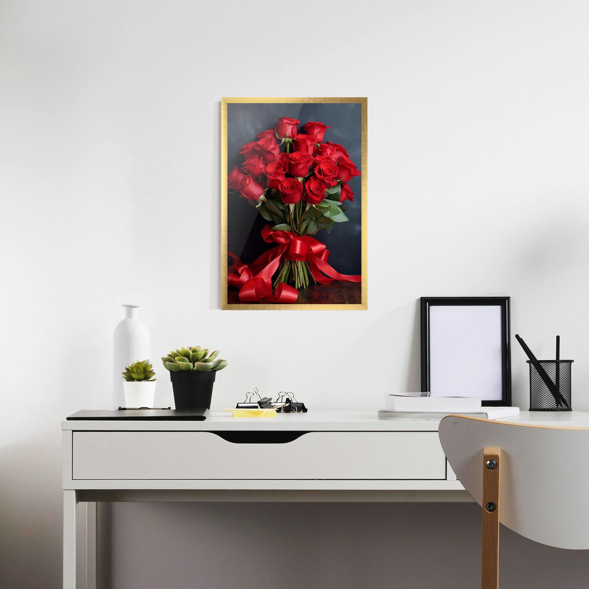Keretezett Poszter Beautiful Red Roses Bouquet mockup 7