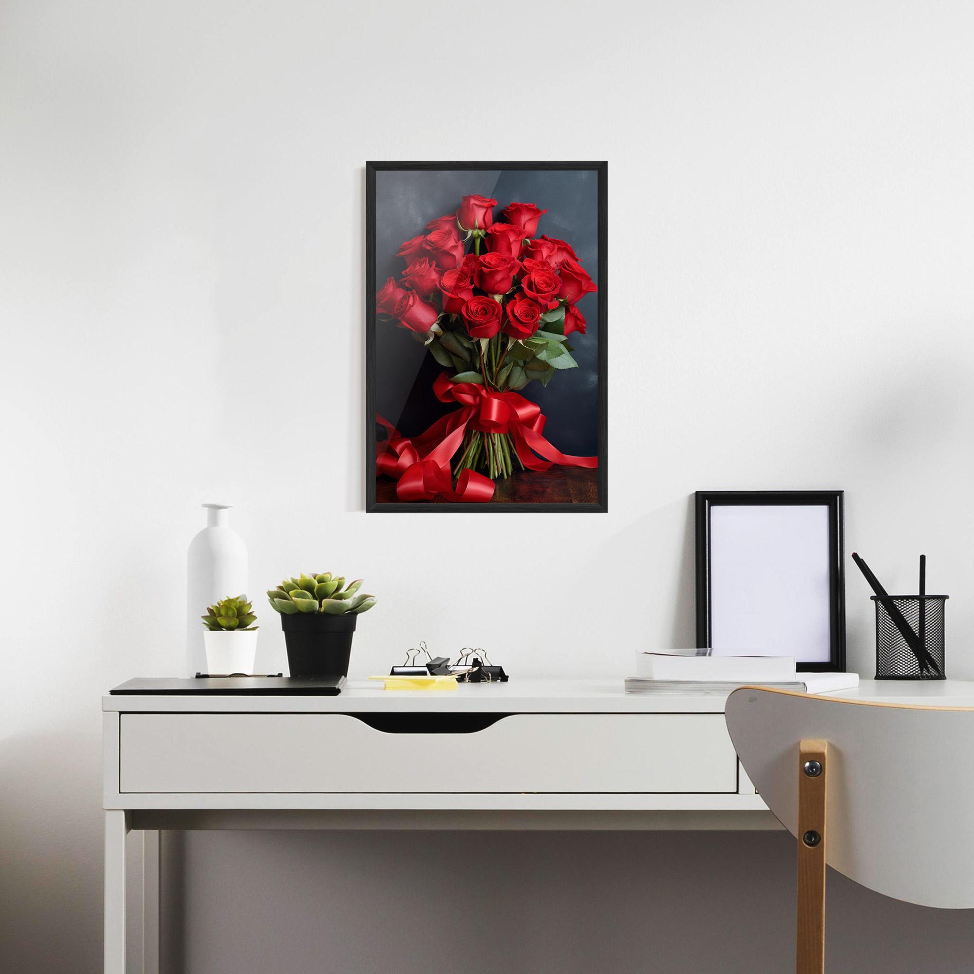Keretezett Poszter Beautiful Red Roses Bouquet mockup 7