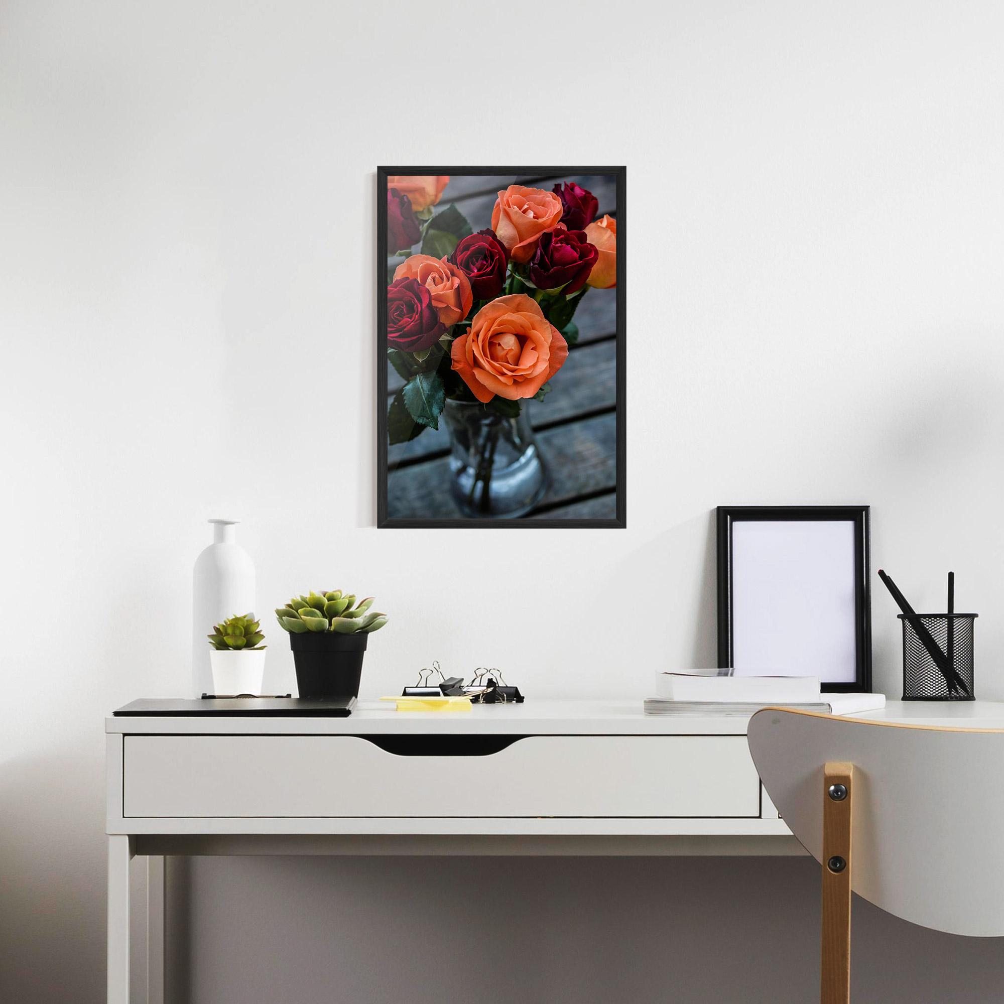 Keretezett Poszter Red Orange Roses Bouquet mockup 7