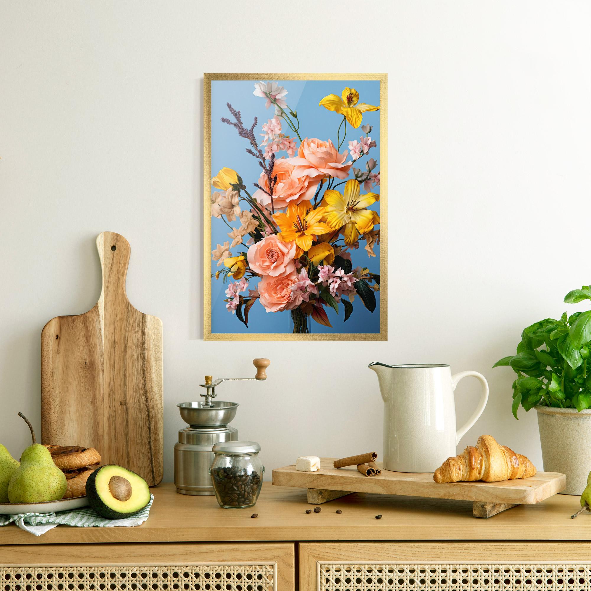 Keretezett Poszter Flower Mix On Blue mockup 8