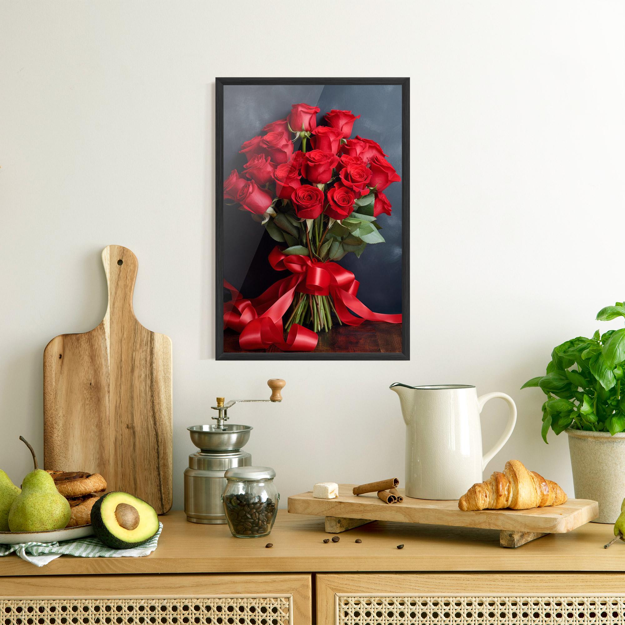 Keretezett Poszter Beautiful Red Roses Bouquet mockup 8