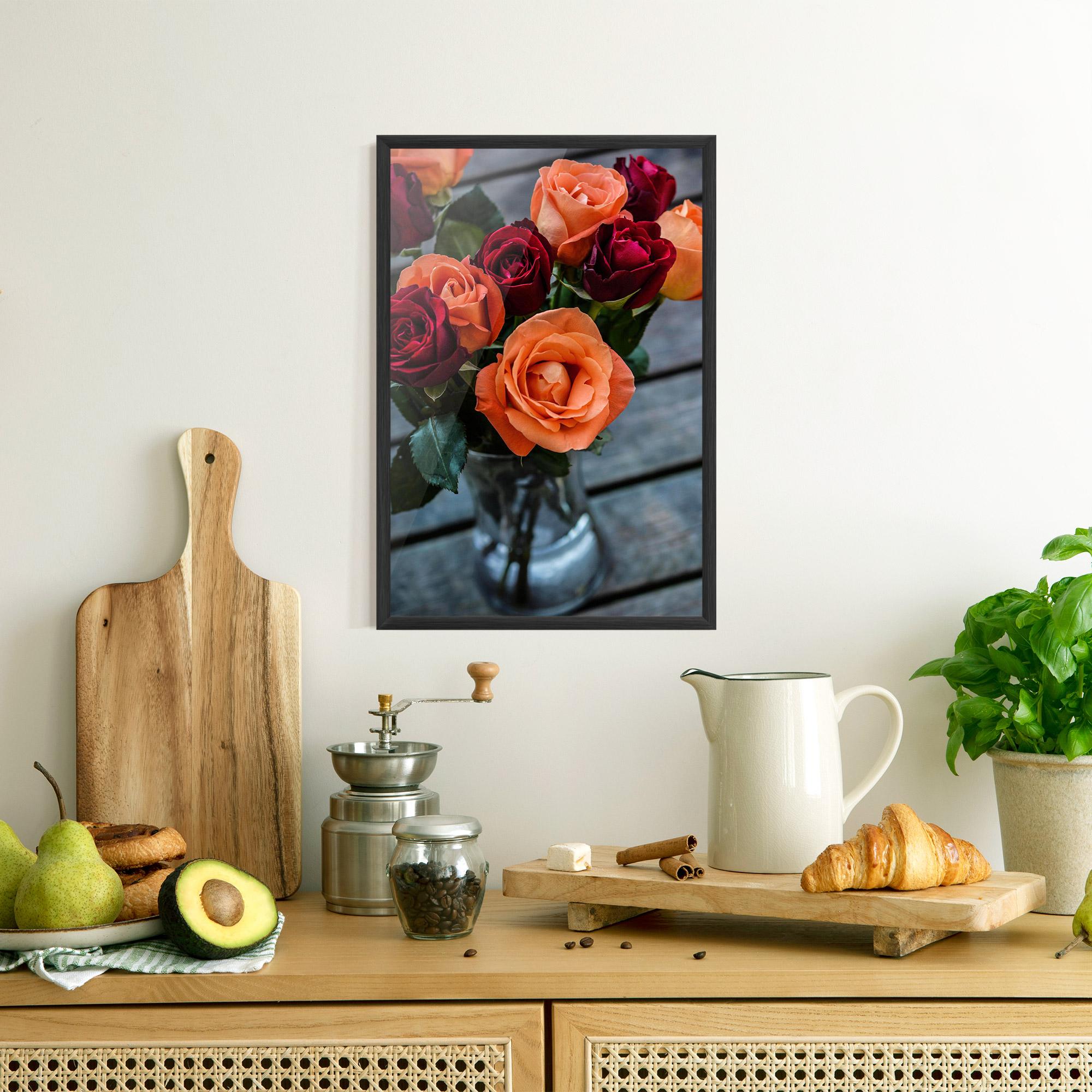 Keretezett Poszter Red Orange Roses Bouquet mockup 8