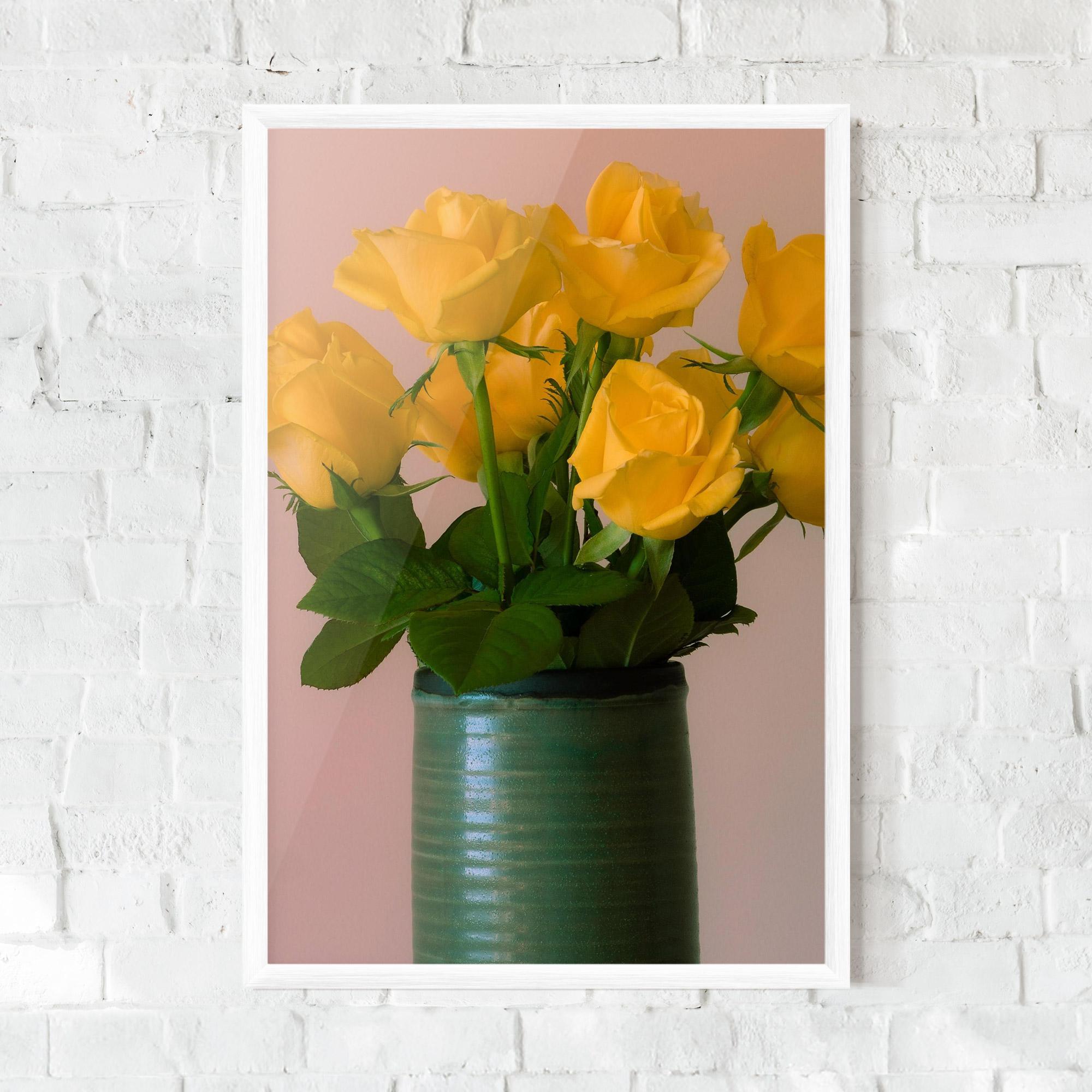 Keretezett Poszter Yellow Roses Vase mockup 0