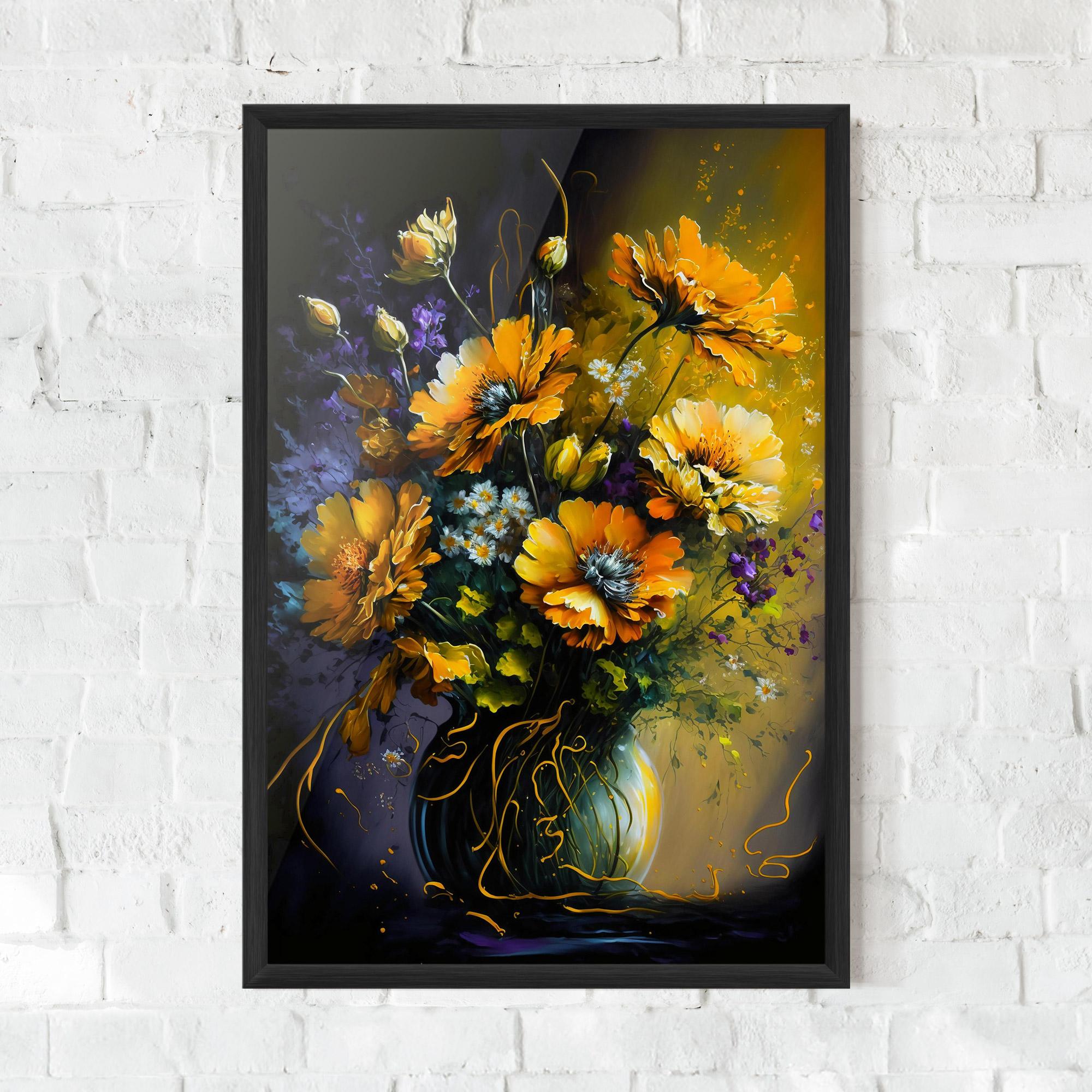 Keretezett Poszter Yellow Flower Art Vase mockup 0