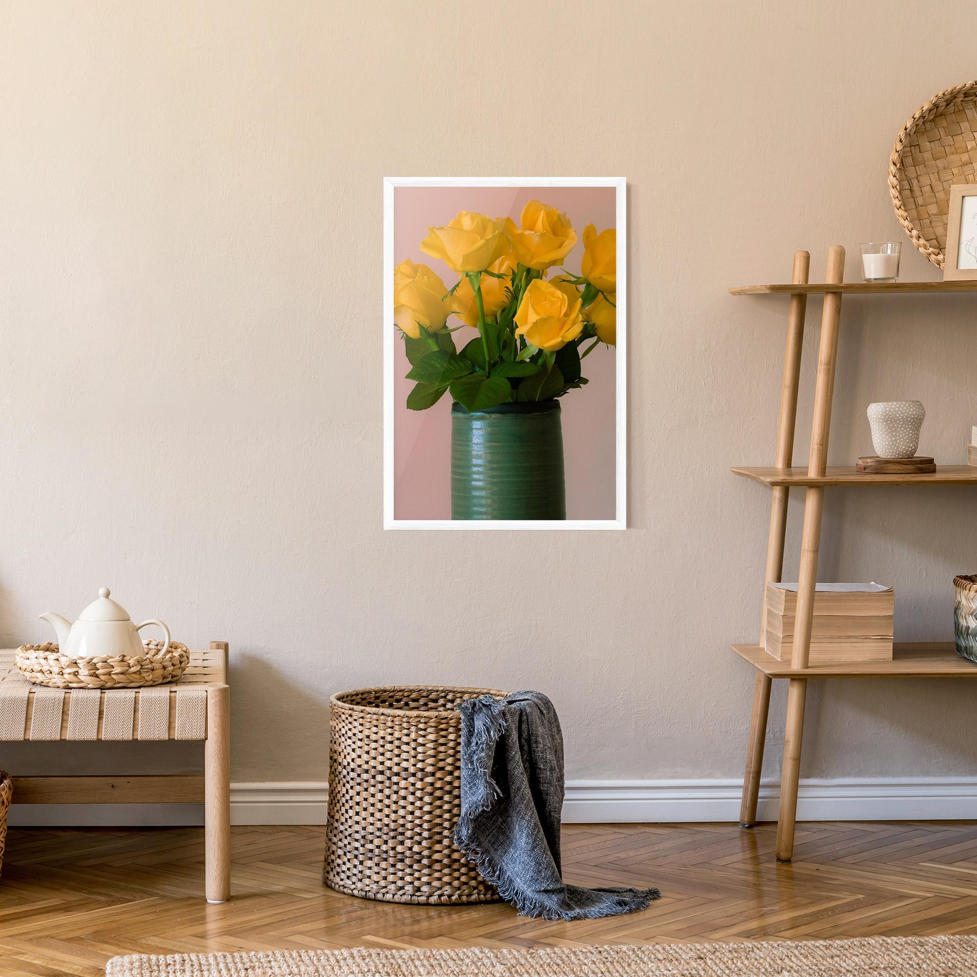 Keretezett Poszter Yellow Roses Vase mockup 9