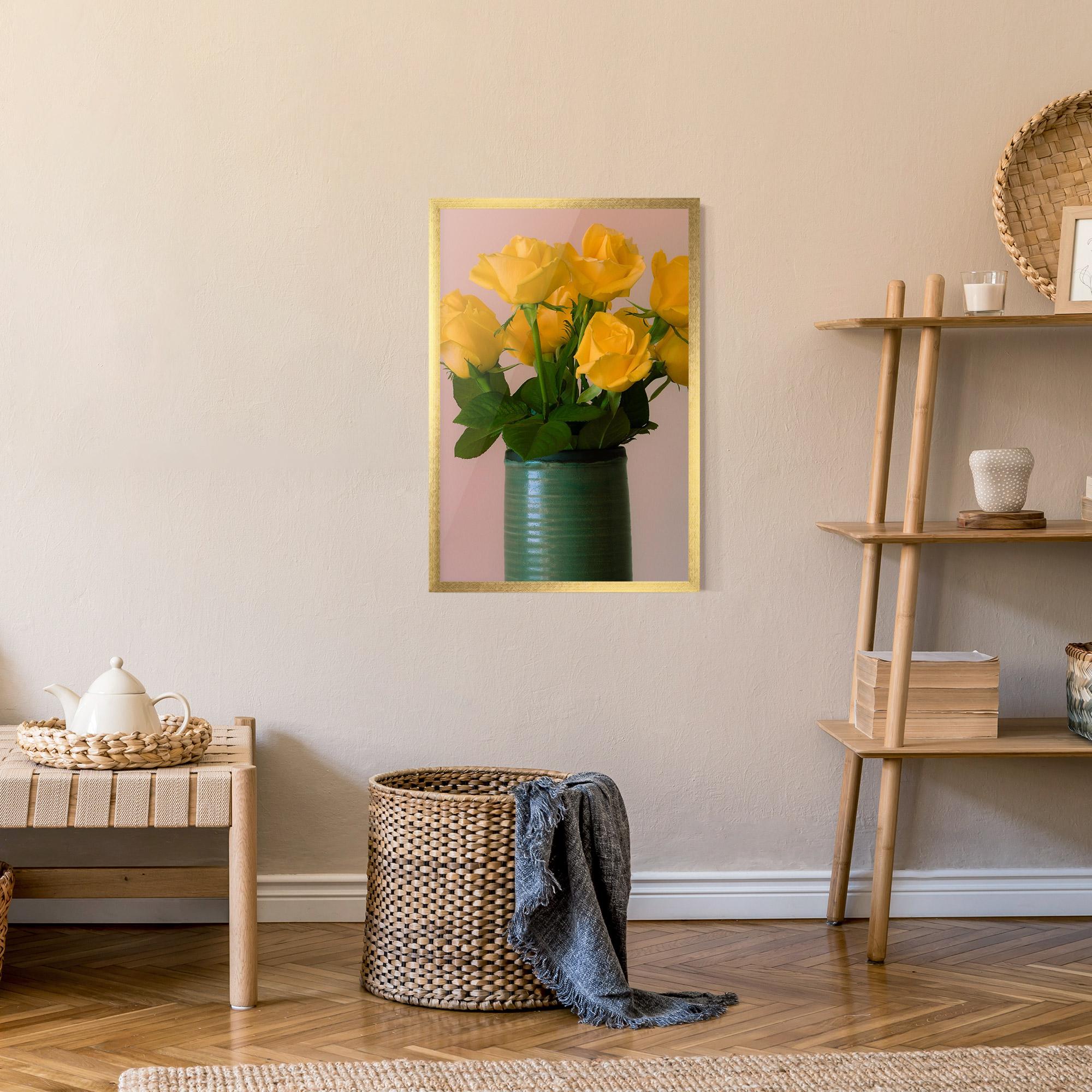 Keretezett Poszter Yellow Roses Vase mockup 9