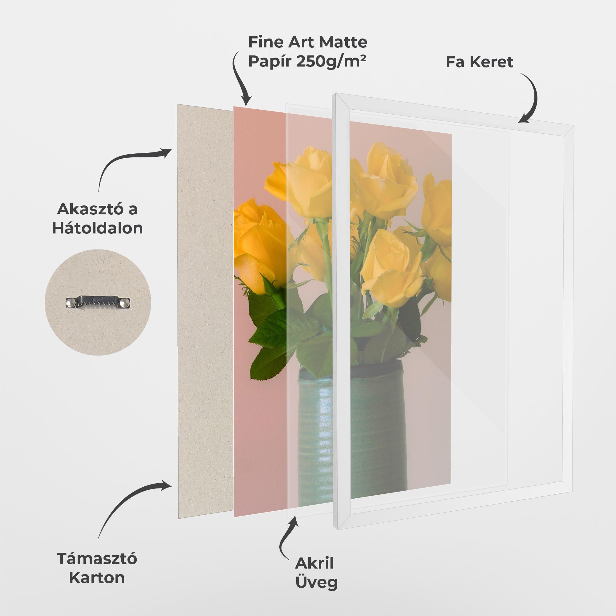 Keretezett Poszter Yellow Roses Vase mockup 1