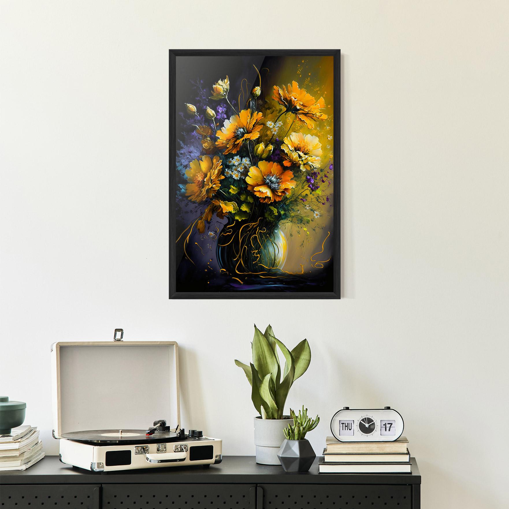 Keretezett Poszter Yellow Flower Art Vase mockup 2