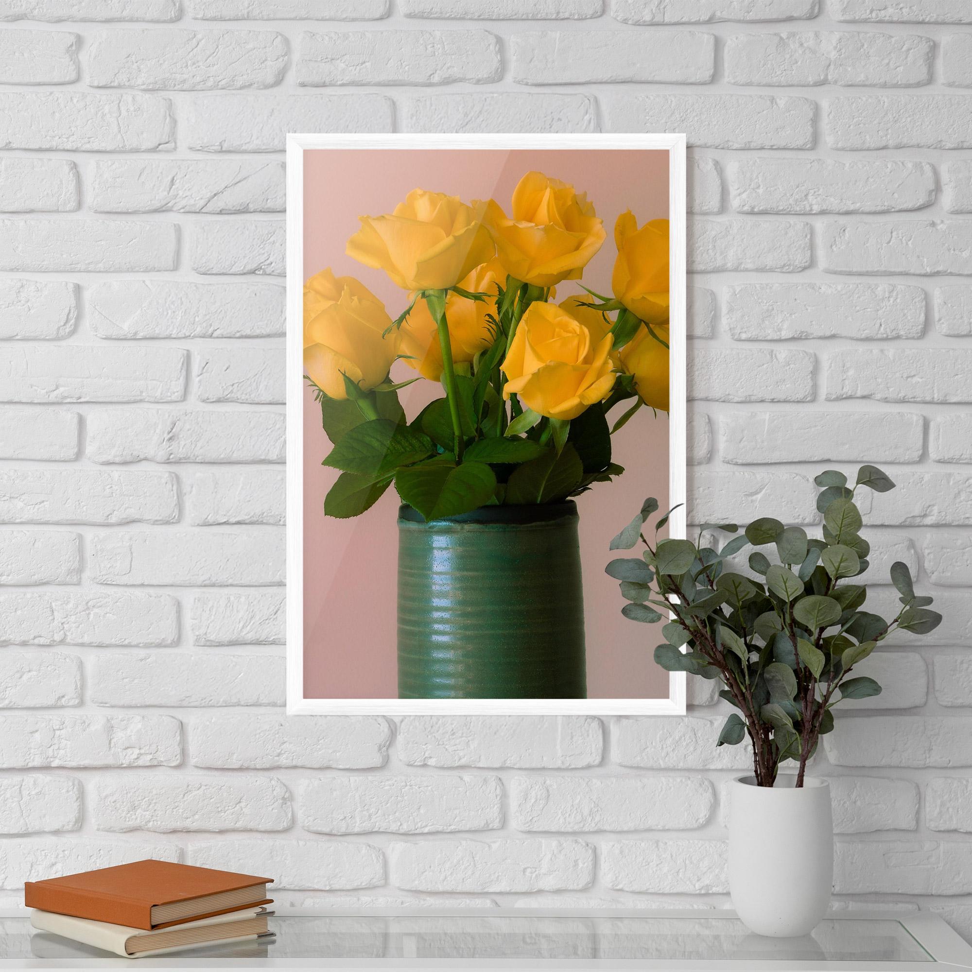 Keretezett Poszter Yellow Roses Vase mockup 5
