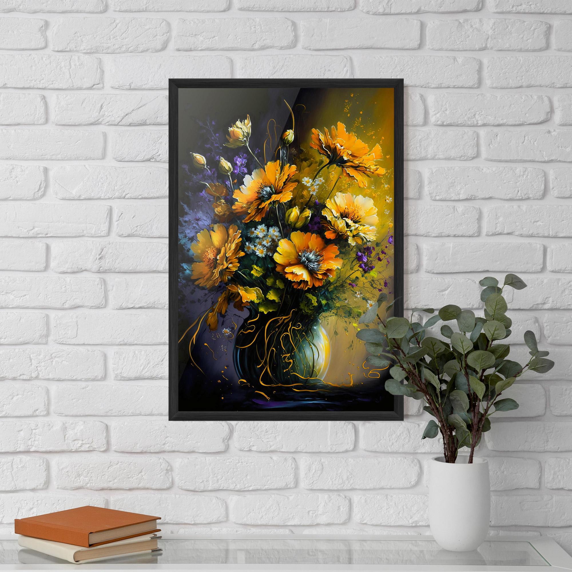 Keretezett Poszter Yellow Flower Art Vase mockup 5