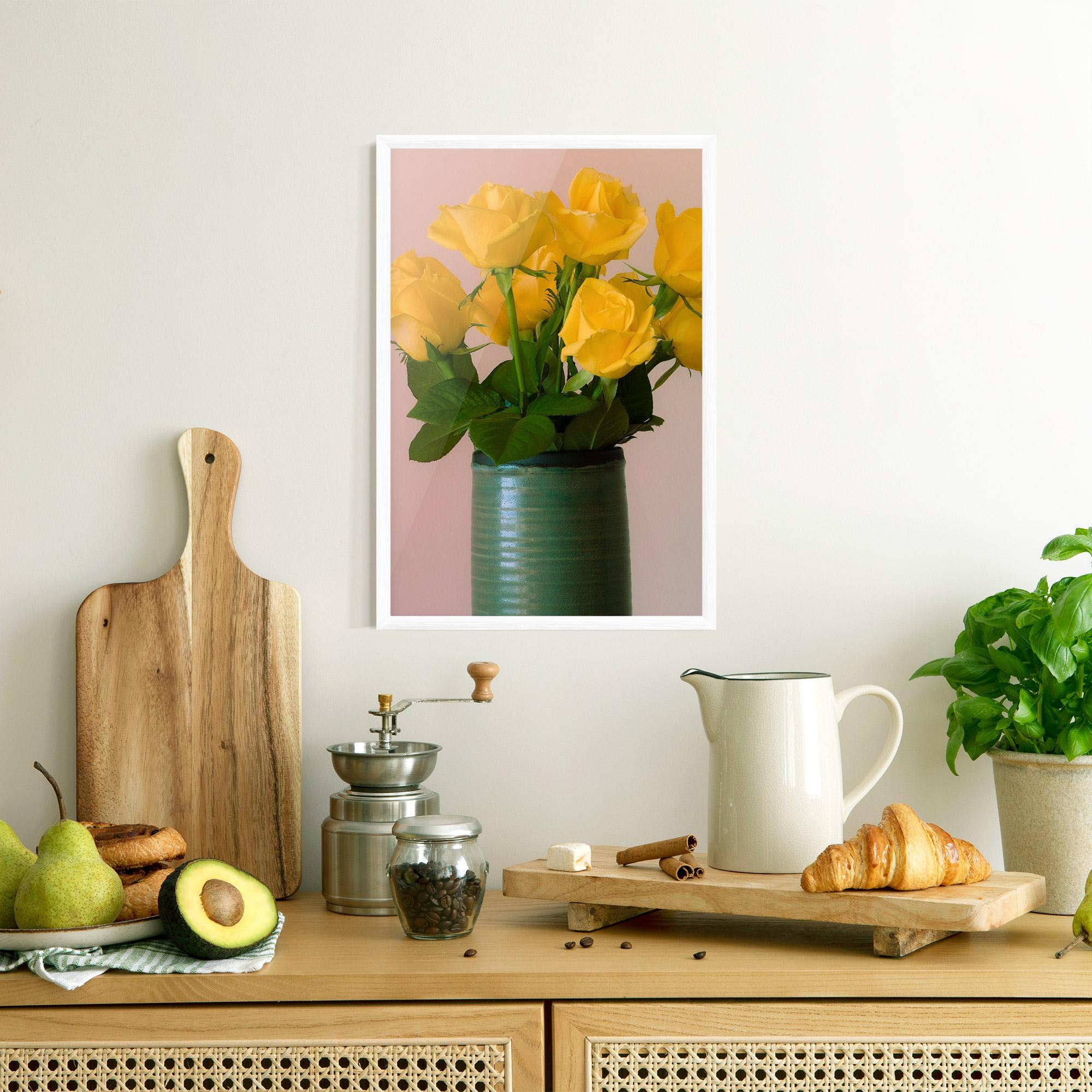 Keretezett Poszter Yellow Roses Vase mockup 8