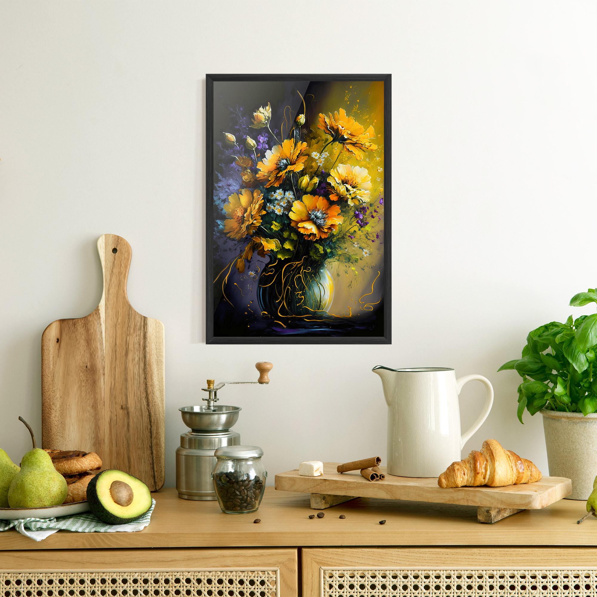 Keretezett Poszter Yellow Flower Art Vase mockup 8