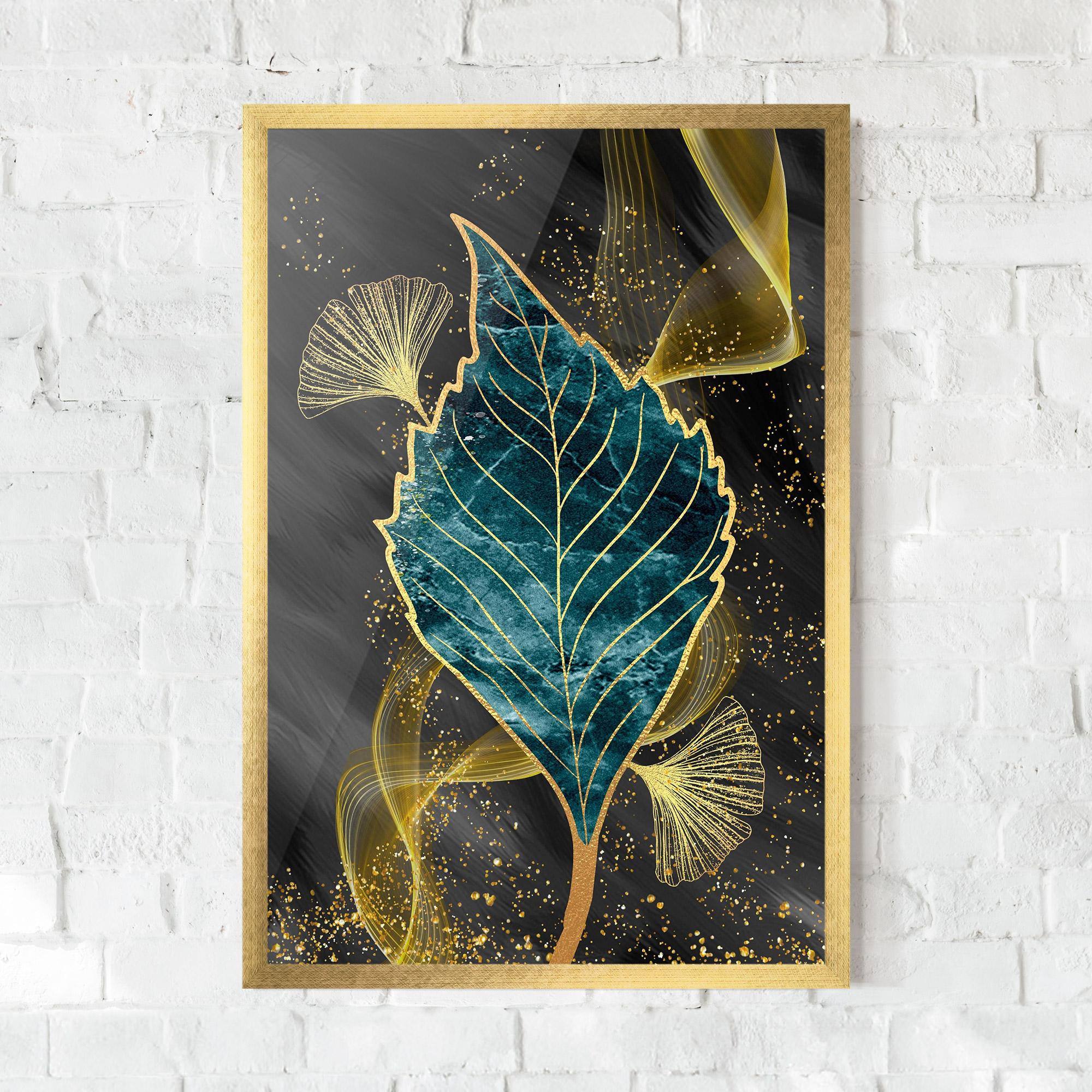 Keretezett Poszter Golden Leaves Blue mockup 0