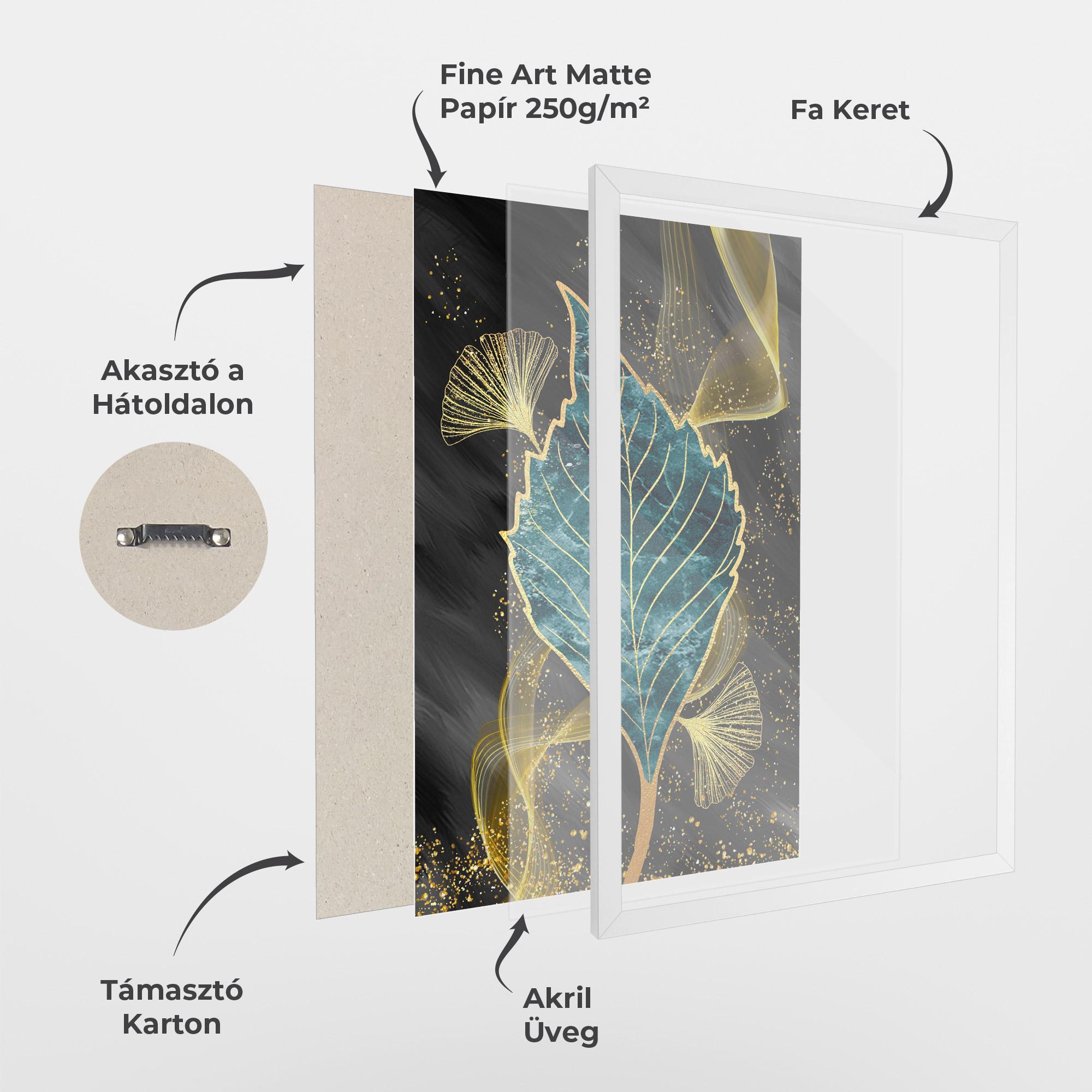 Keretezett Poszter Golden Leaves Blue mockup 1